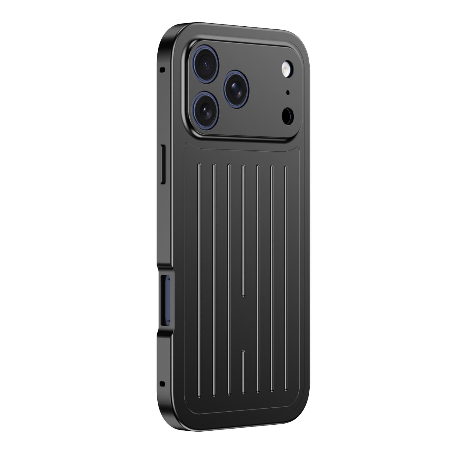 For iPhone 17 Pro Suitcase Texture Magnetic King Series Aluminum Alloy Phone Case with Tempered Glass Film(Black) - Shopkiz.com