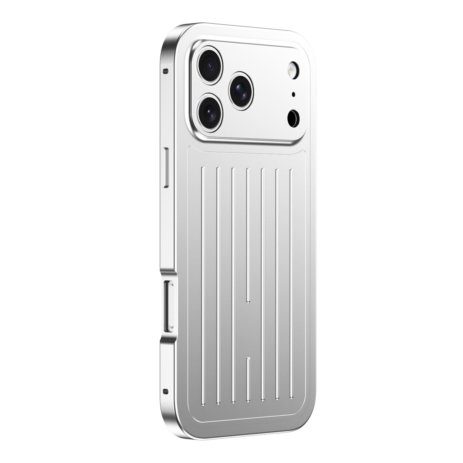 For iPhone 17 Pro Suitcase Texture Magnetic King Series Aluminum Alloy Phone Case with Tempered Glass Film(Silver) - Shopkiz.com