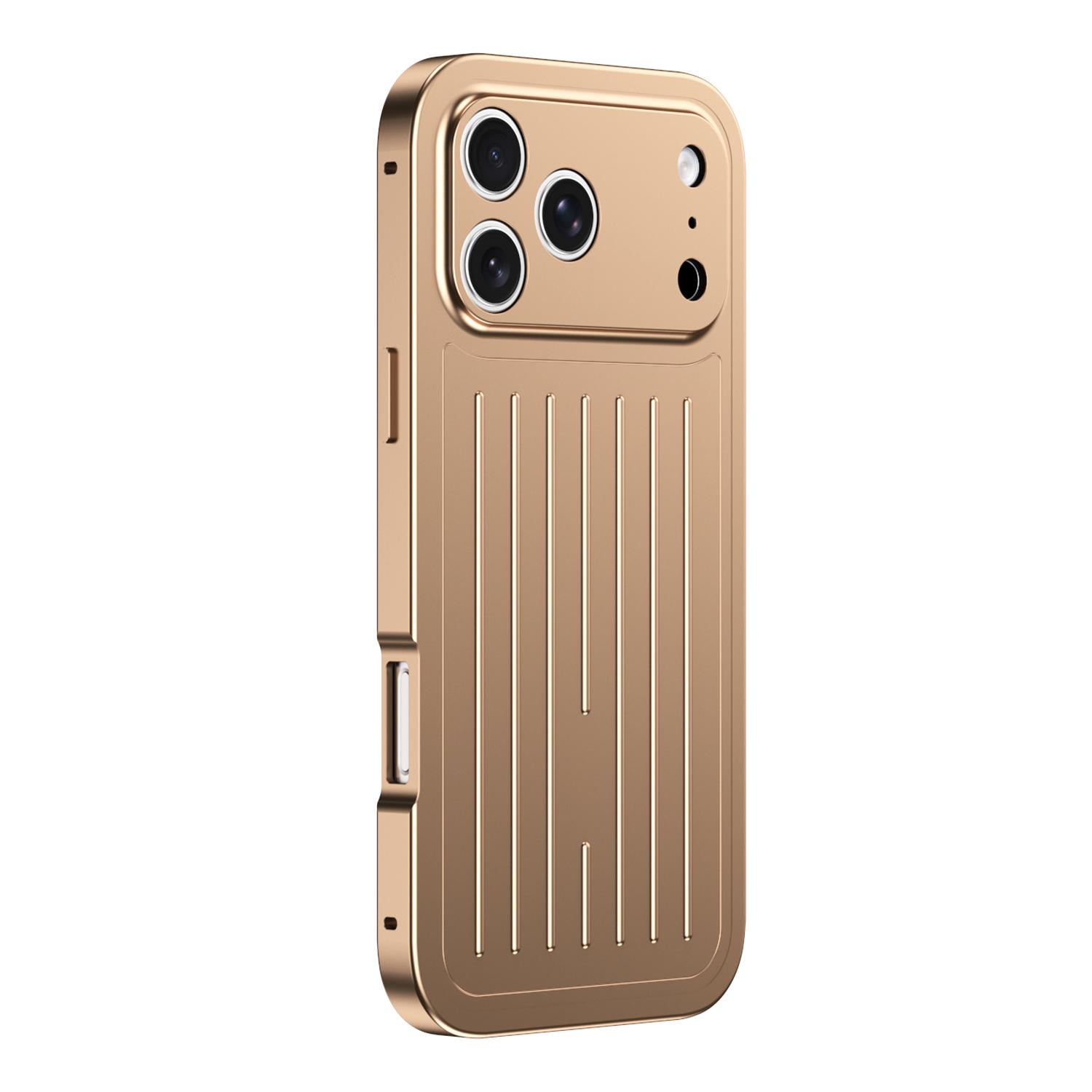 For iPhone 17 Pro Suitcase Texture Magnetic King Series Aluminum Alloy Phone Case with Tempered Glass Film(Gold) - Shopkiz.com