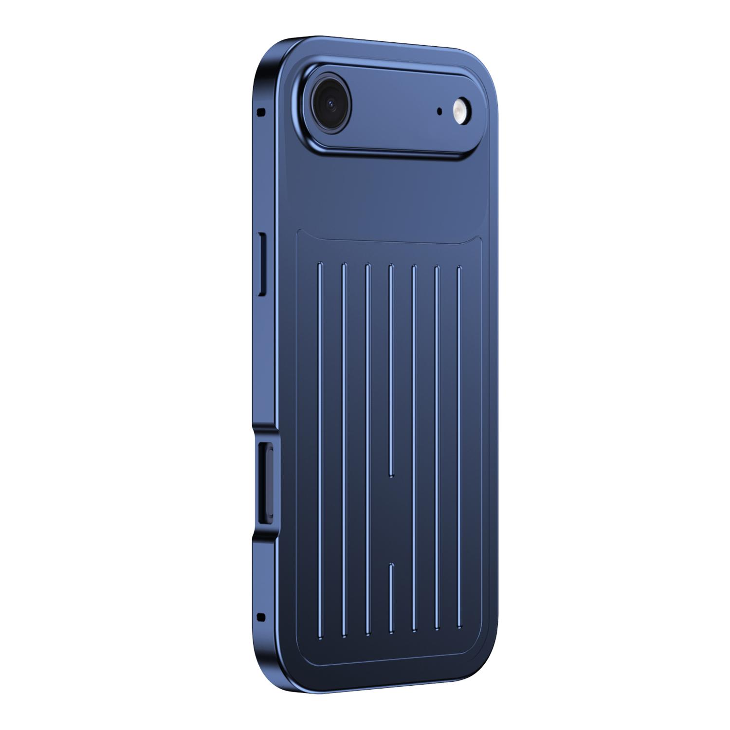 For iPhone Air Suitcase Texture Magnetic King Series Aluminum Alloy Phone Case with Tempered Glass Film(Blue) - Shopkiz.com