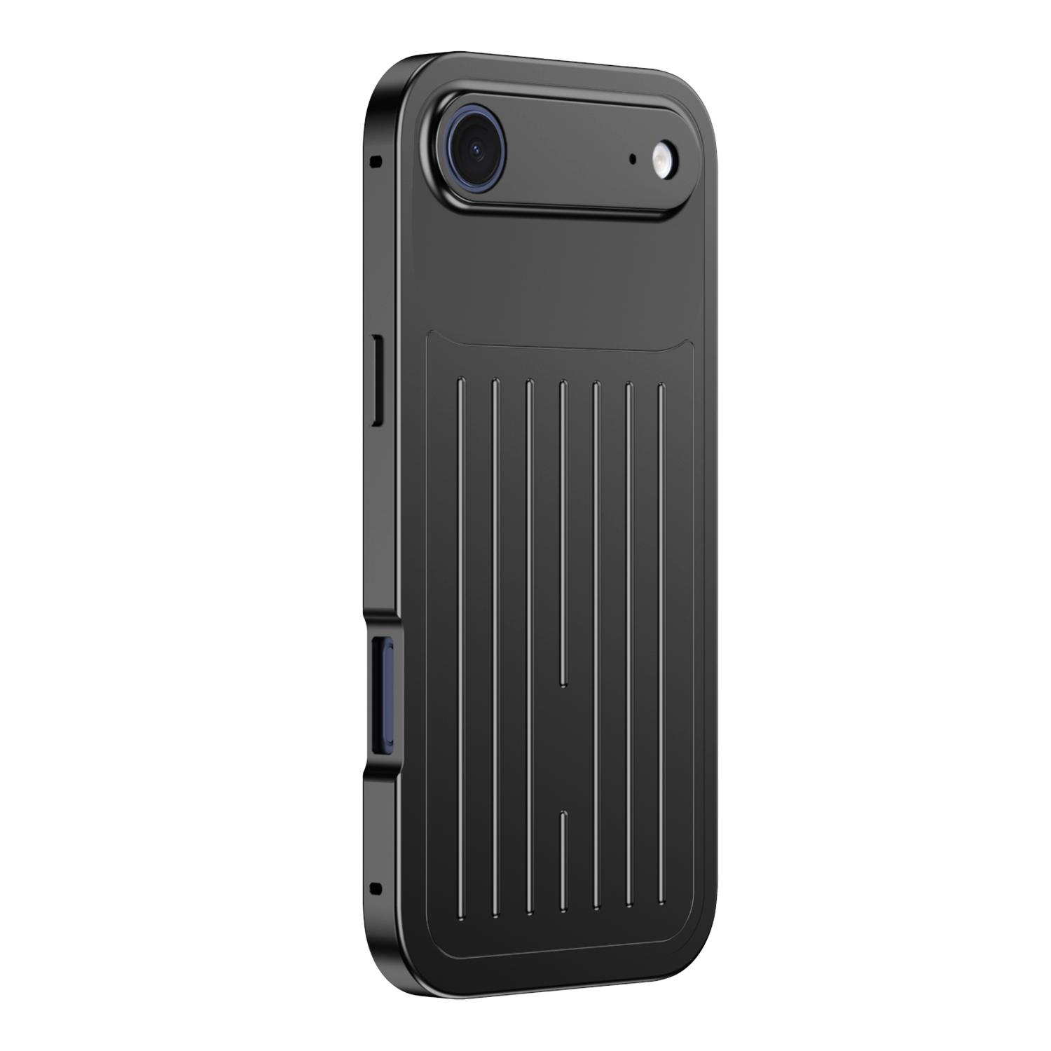 For iPhone Air Suitcase Texture Magnetic King Series Aluminum Alloy Phone Case with Tempered Glass Film(Black) - Shopkiz.com