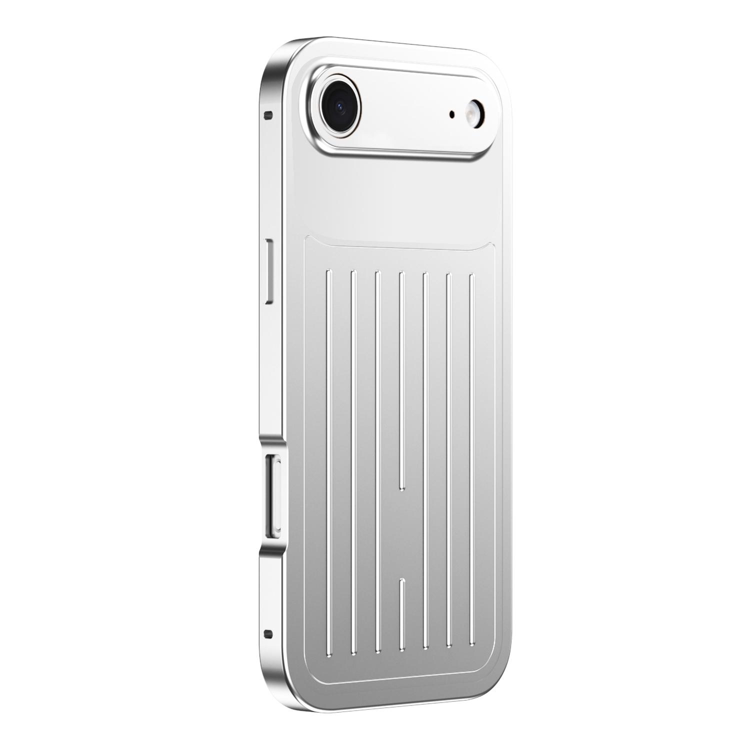 For iPhone Air Suitcase Texture Magnetic King Series Aluminum Alloy Phone Case with Tempered Glass Film(Silver) - Shopkiz.com