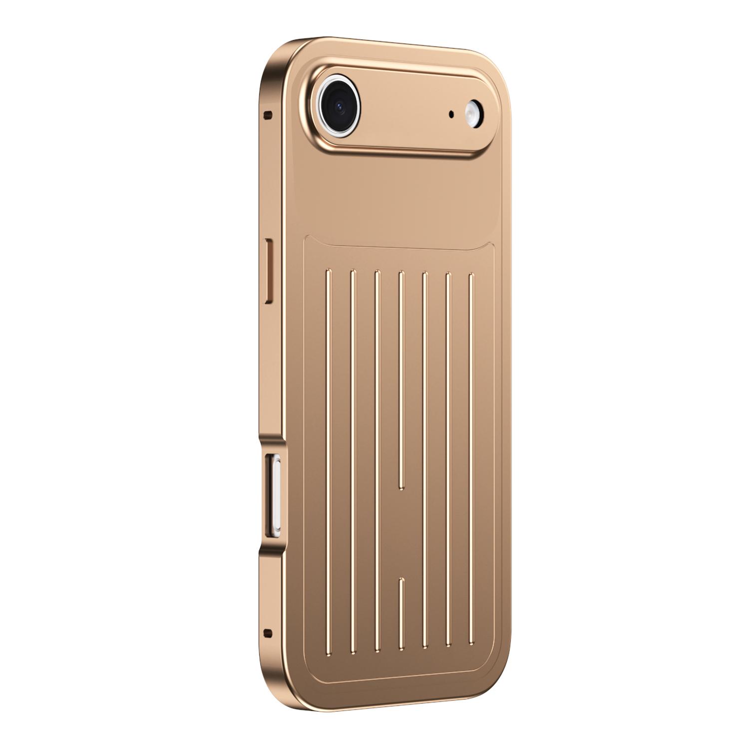 For iPhone Air Suitcase Texture Magnetic King Series Aluminum Alloy Phone Case with Tempered Glass Film(Gold) - Shopkiz.com