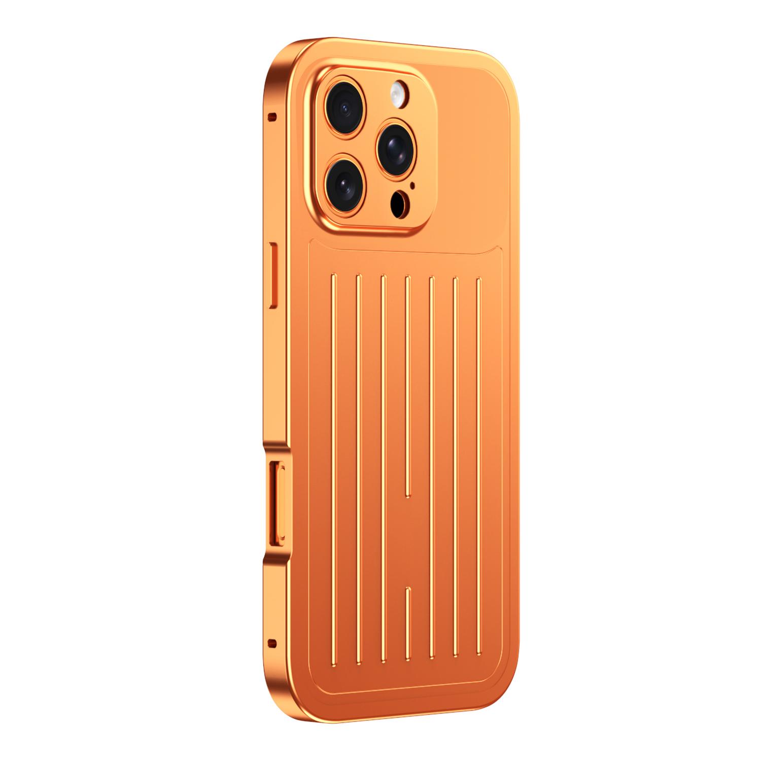 For iPhone 16 Pro Max Suitcase Texture Magnetic King Series Aluminum Alloy Phone Case with Tempered Glass Film(Orange) - Shopkiz.com