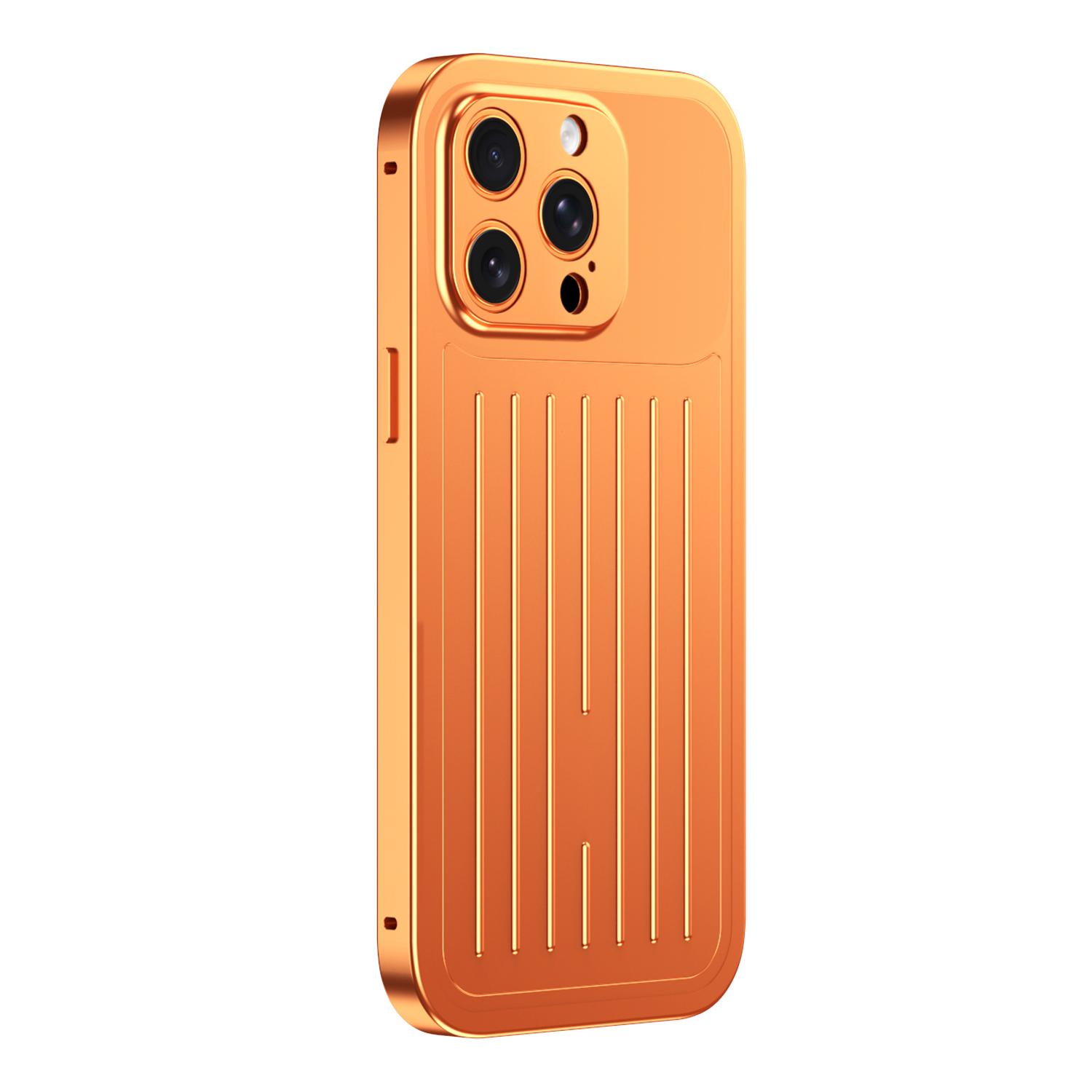 For iPhone 14 Pro Max Suitcase Texture Magnetic King Series Aluminum Alloy Phone Case with Tempered Glass Film(Orange) - Shopkiz.com