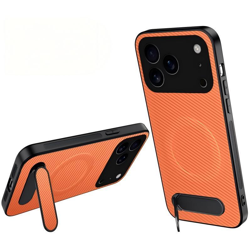 For iPhone 18 Pro Max WANLONFENG Kickstand Carbon Fiber Texture Magnetic Phone Case(Orange) - Shopkiz.com