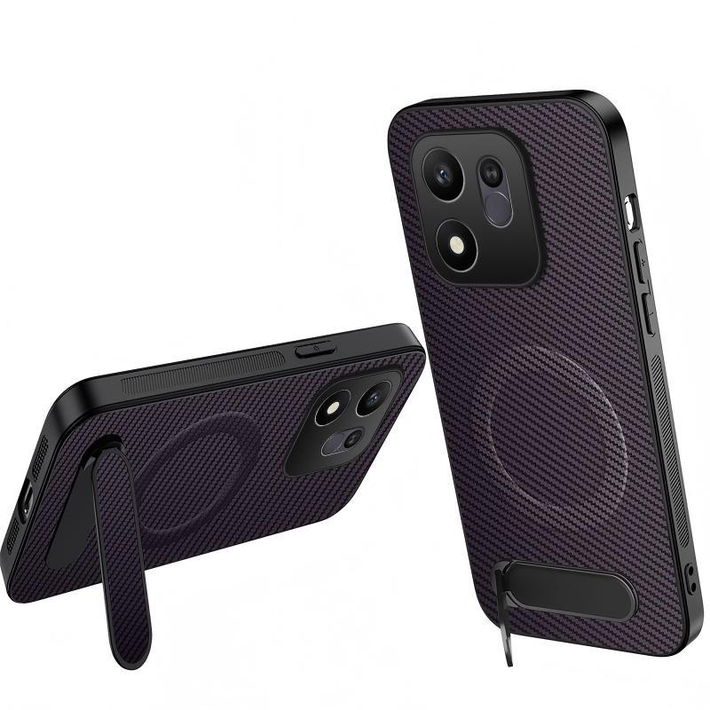 For Honor 600 Smart 5G WANLONFENG Kickstand Carbon Fiber Texture Magnetic Phone Case(Purple) - Shopkiz.com
