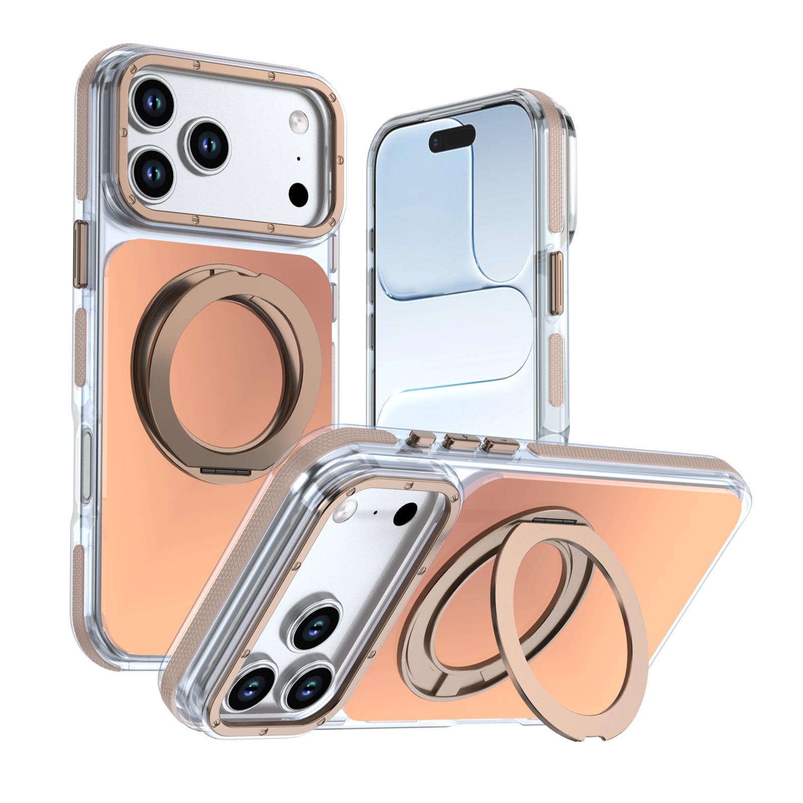 For iPhone 18 Pro Max Dual Color Gradient Discolor 360 Degree Rotation Holder Magnetic Phone Case(Desert Gold) - Shopkiz.com