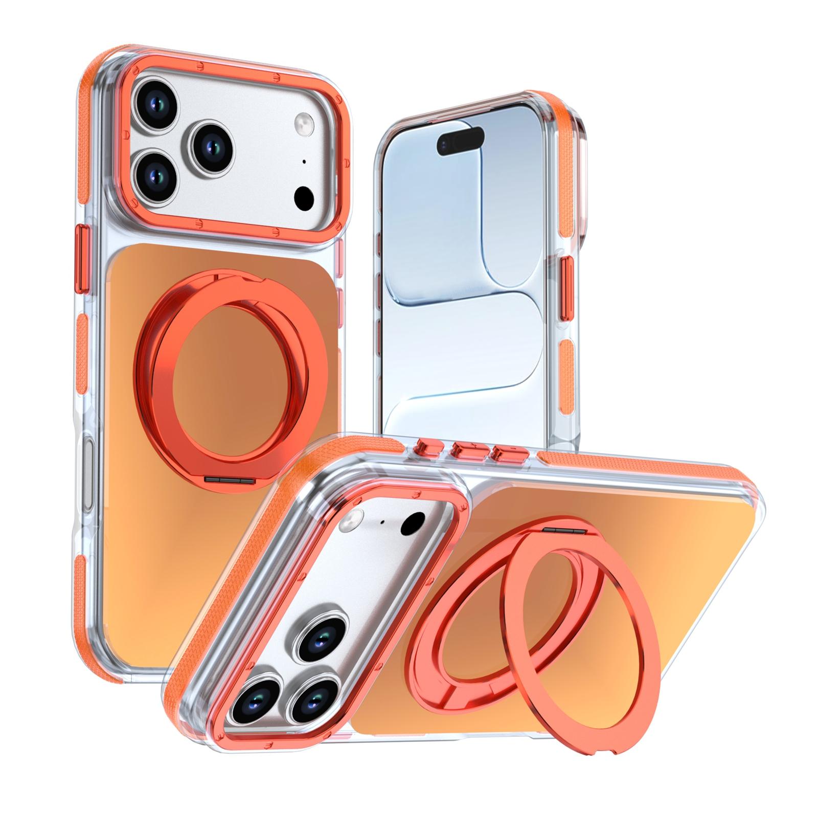 For iPhone 18 Pro Dual Color Gradient Discolor 360 Degree Rotation Holder Magnetic Phone Case(Orange) - Shopkiz.com