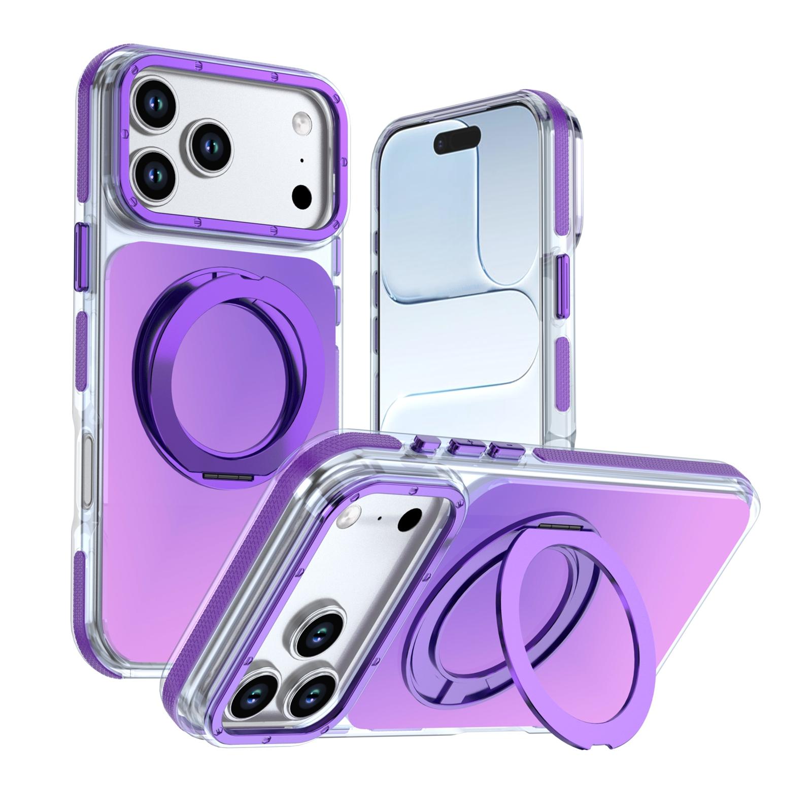 For iPhone 18 Pro Dual Color Gradient Discolor 360 Degree Rotation Holder Magnetic Phone Case(Purple) - Shopkiz.com