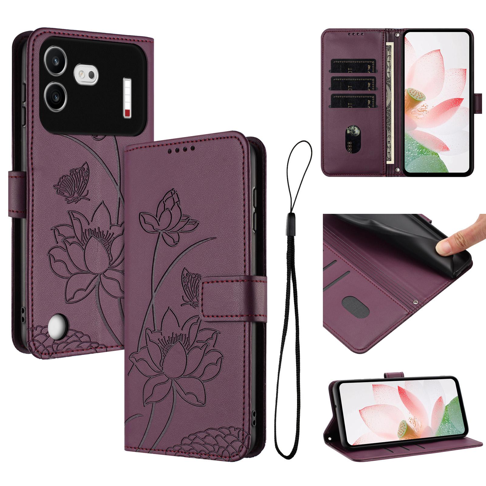 For Nothing Phone 4b Lotus Embossed Leather Phone Case with Lanyard(Wine Red) - Shopkiz.com