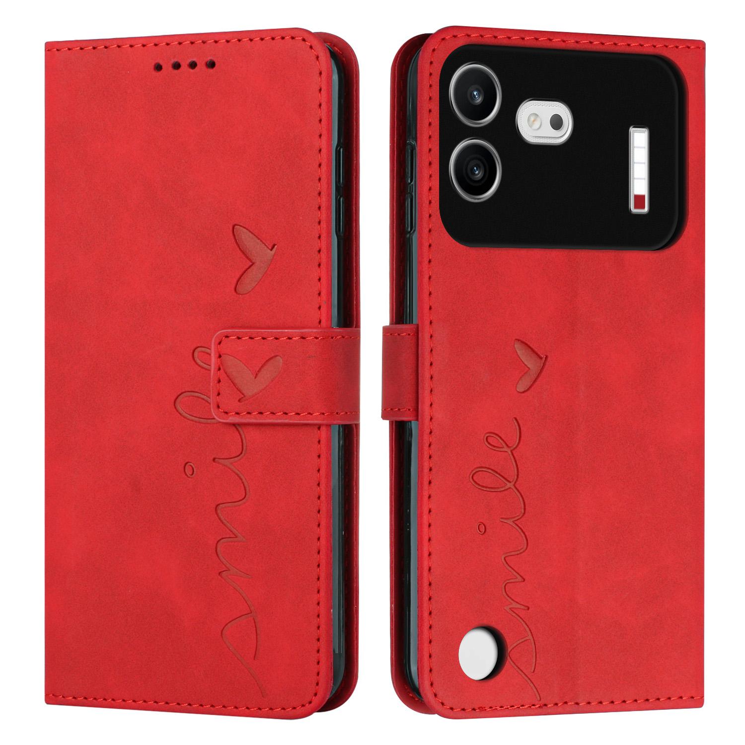 For Nothing Phone 4b Skin Feel Heart Embossed Leather Phone Case with Long Lanyard(Red) - Shopkiz.com