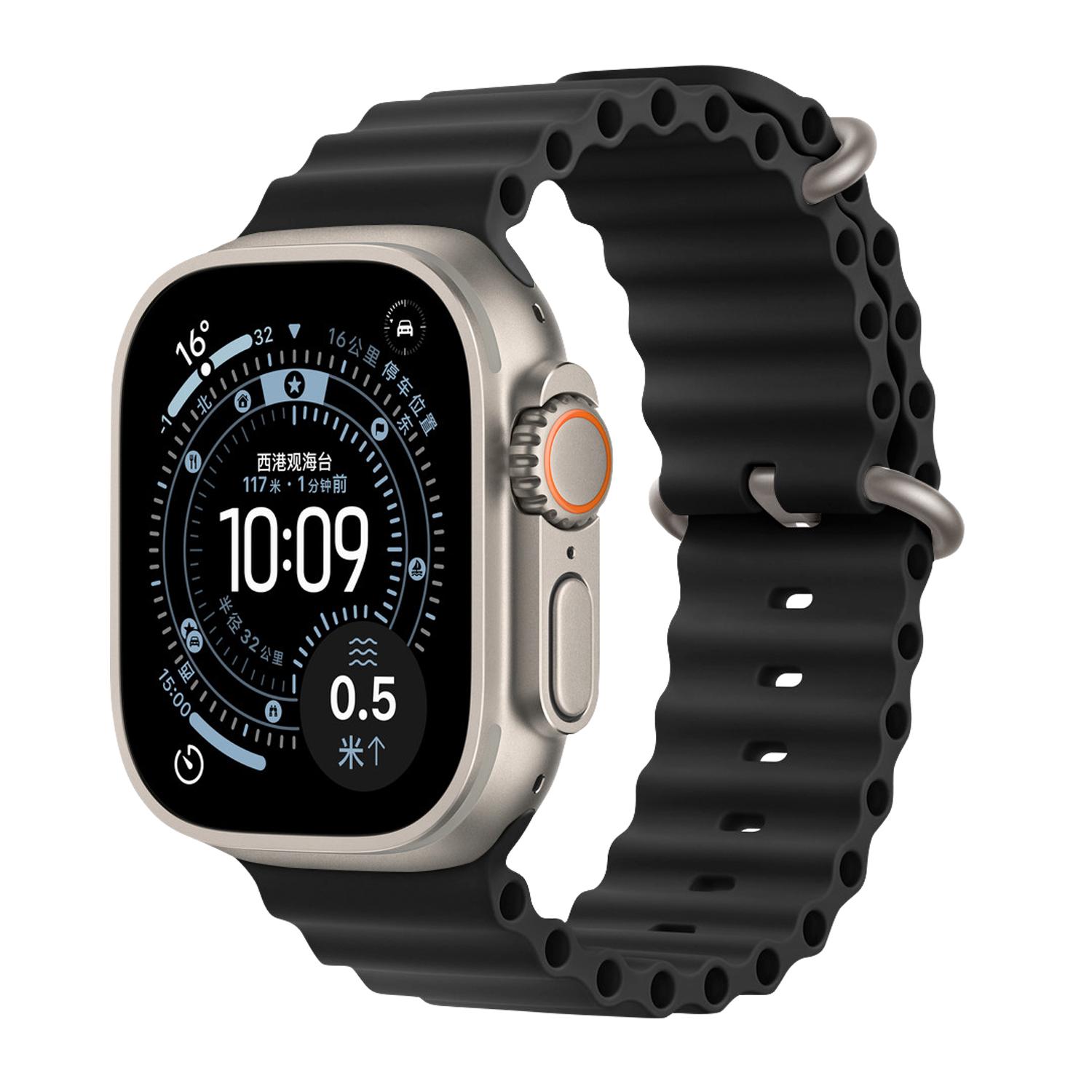 For Apple Watch 46mm / 49mm / 45mm / 44mm Ocean Solid Color Fluoroelastomer Watch Band(Black) - Shopkiz.com