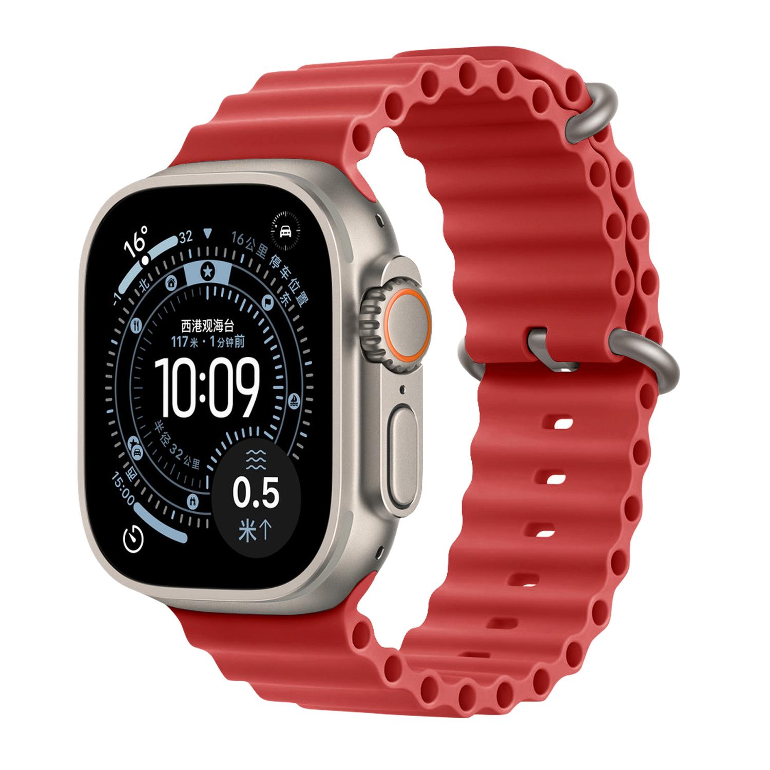 For Apple Watch 46mm / 49mm / 45mm / 44mm Ocean Solid Color Fluoroelastomer Watch Band(Red) - Shopkiz.com