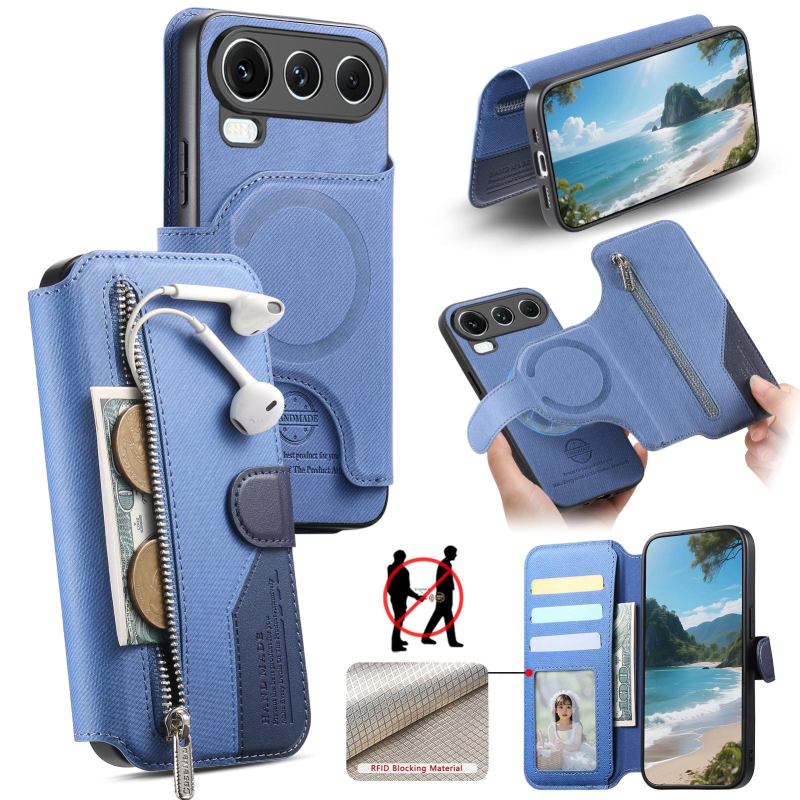 For Honor 600 Super Edition Twill Fabric MagSafe RFID Anti-theft Zipper Wallet Leather Phone Case(Dark Blue) - Shopkiz.com