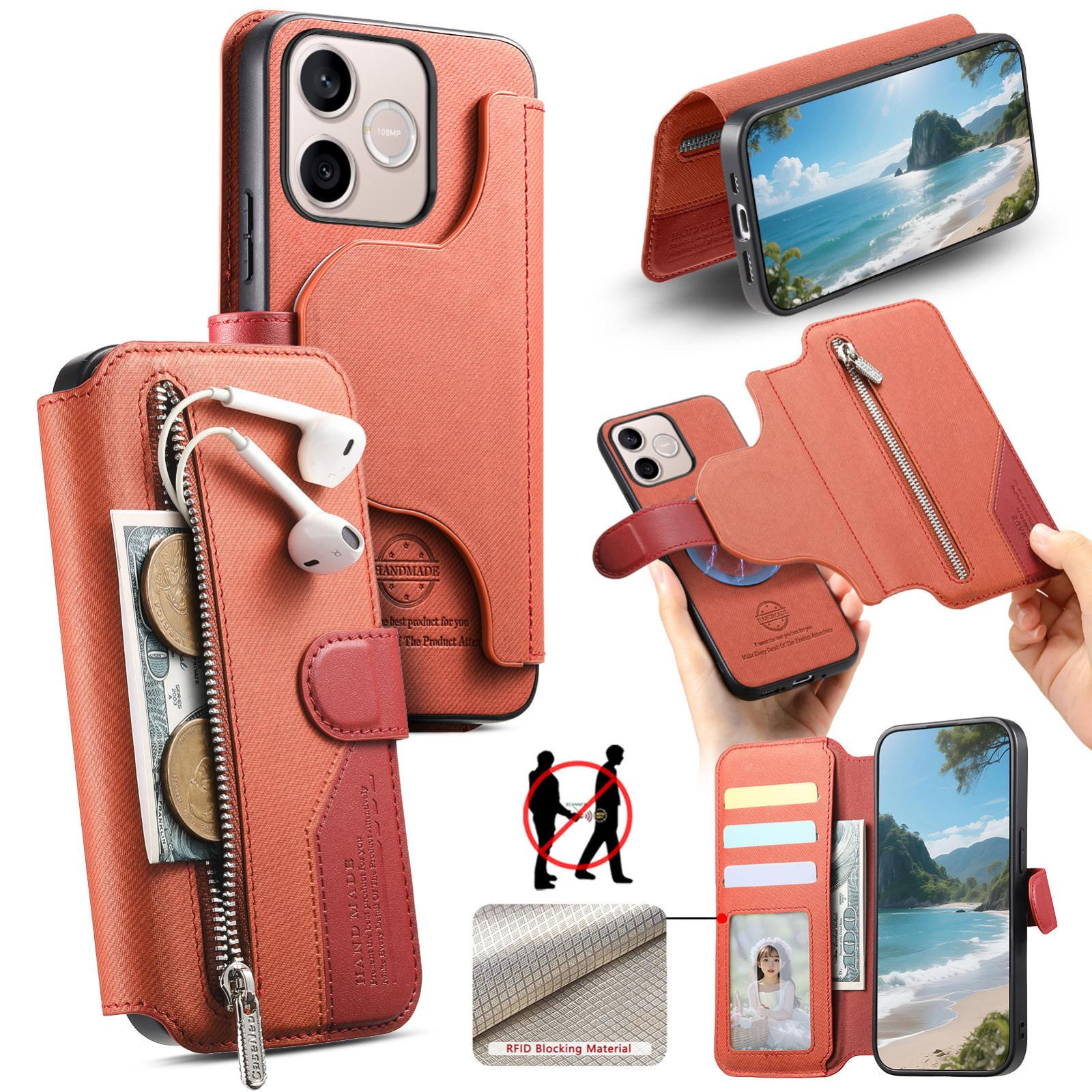 For Honor 600 Lite Global Twill Fabric MagSafe RFID Anti-theft Zipper Wallet Leather Phone Case(Orange) - Shopkiz.com