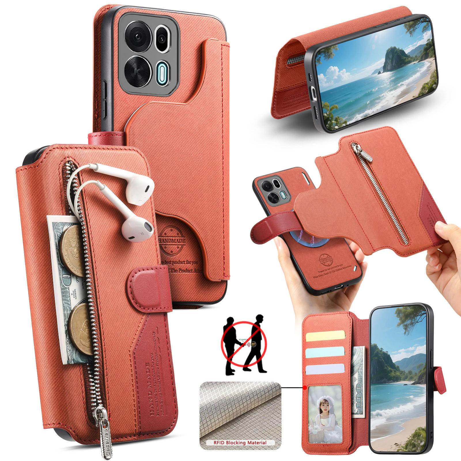 For OPPO K15 Pro+ Twill Fabric MagSafe RFID Anti-theft Zipper Wallet Leather Phone Case(Orange) - Shopkiz.com