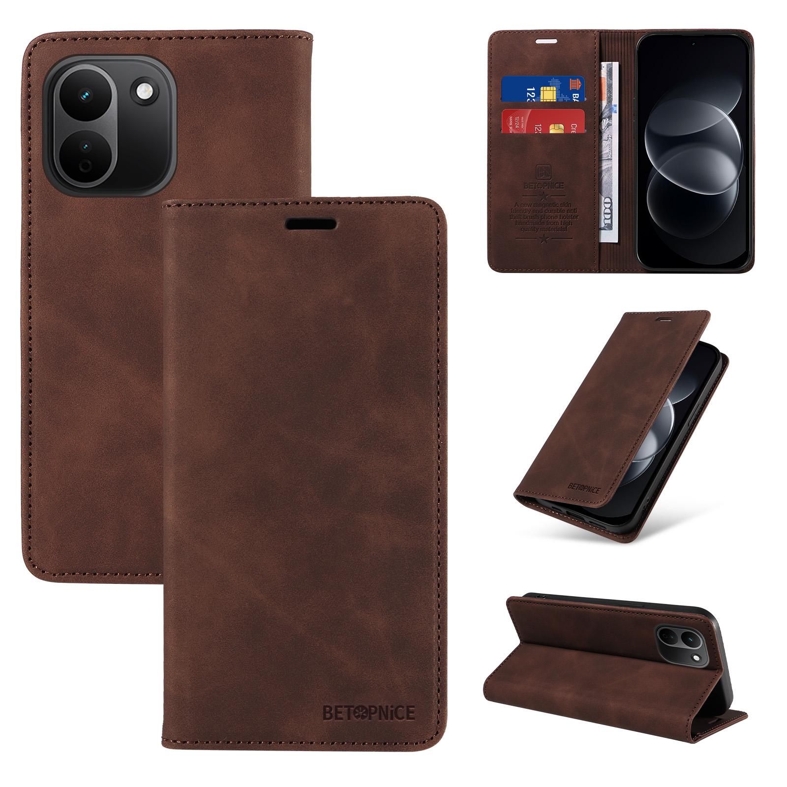 For Redmi Note 17 Pro+ 5G Global 163mm BETOPNICE Suction RFID Anti-theft Leather Phone Case(Brown) - Shopkiz.com