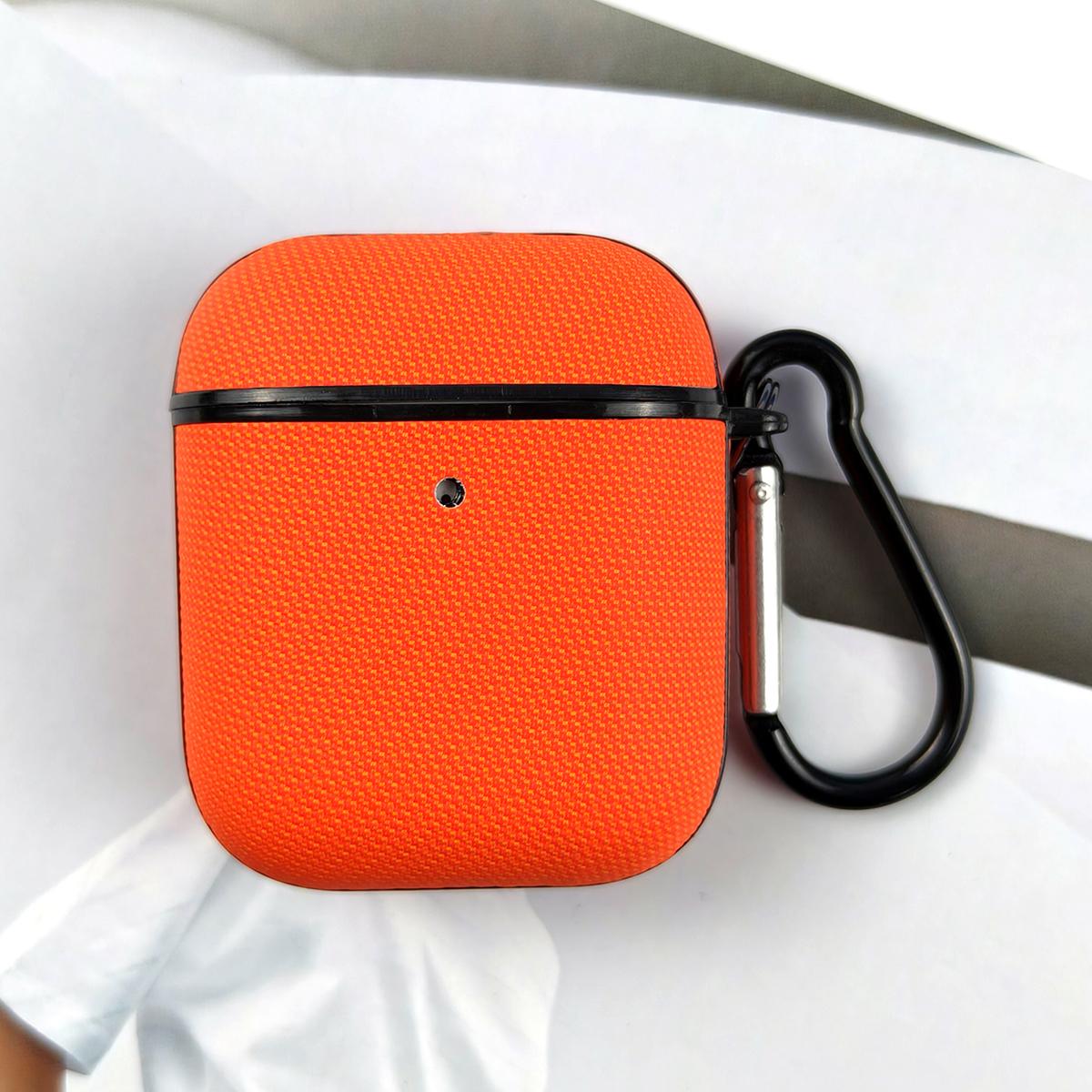 For AirPods 2 / 1 Technical Fabric Double Strand Leather Earphone Protective Case(Orange) - Shopkiz.com