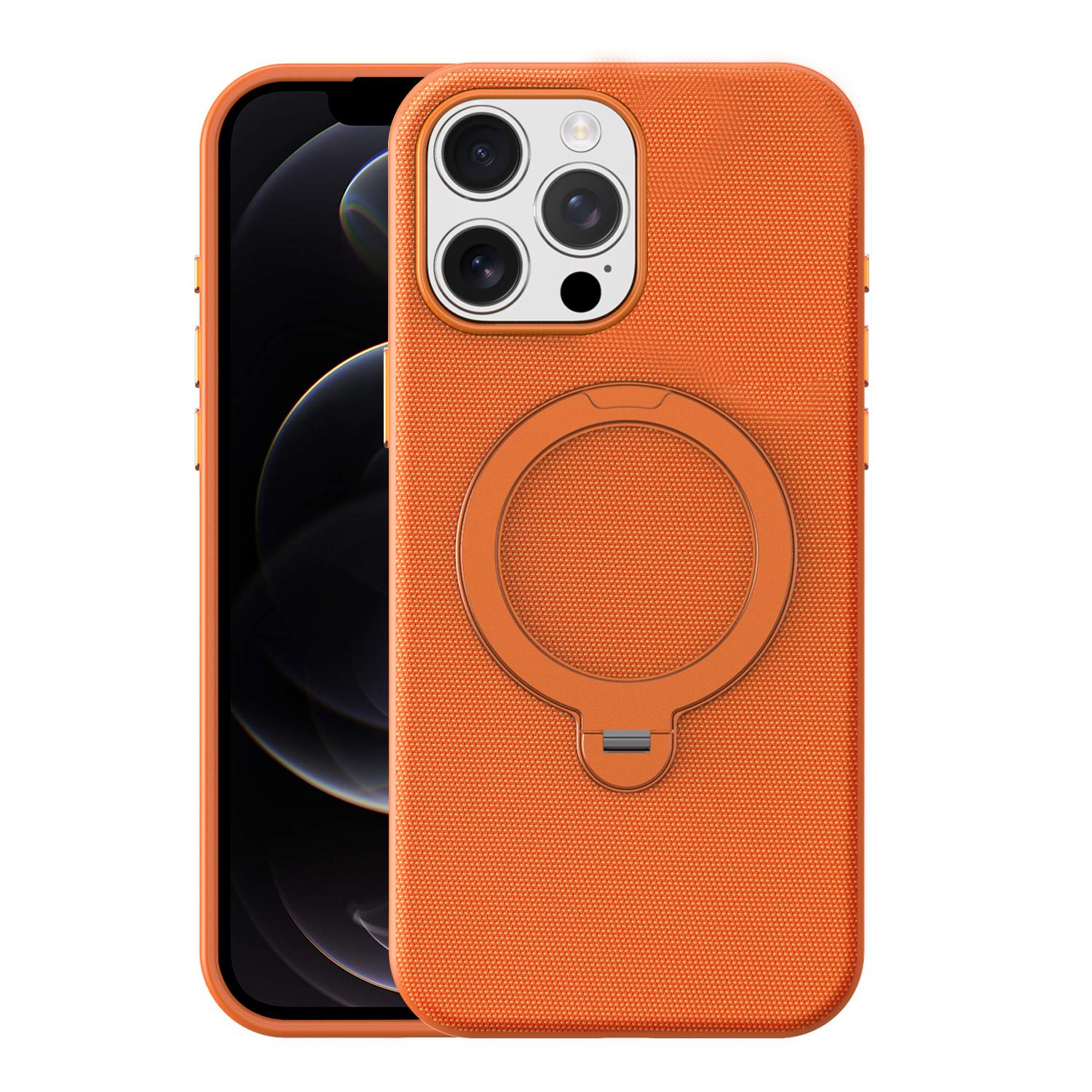 For iPhone 16 Tech Fabric 360 Rotation Holder Magnetic Phone Case with AI Camera Button(Orange) - Shopkiz.com