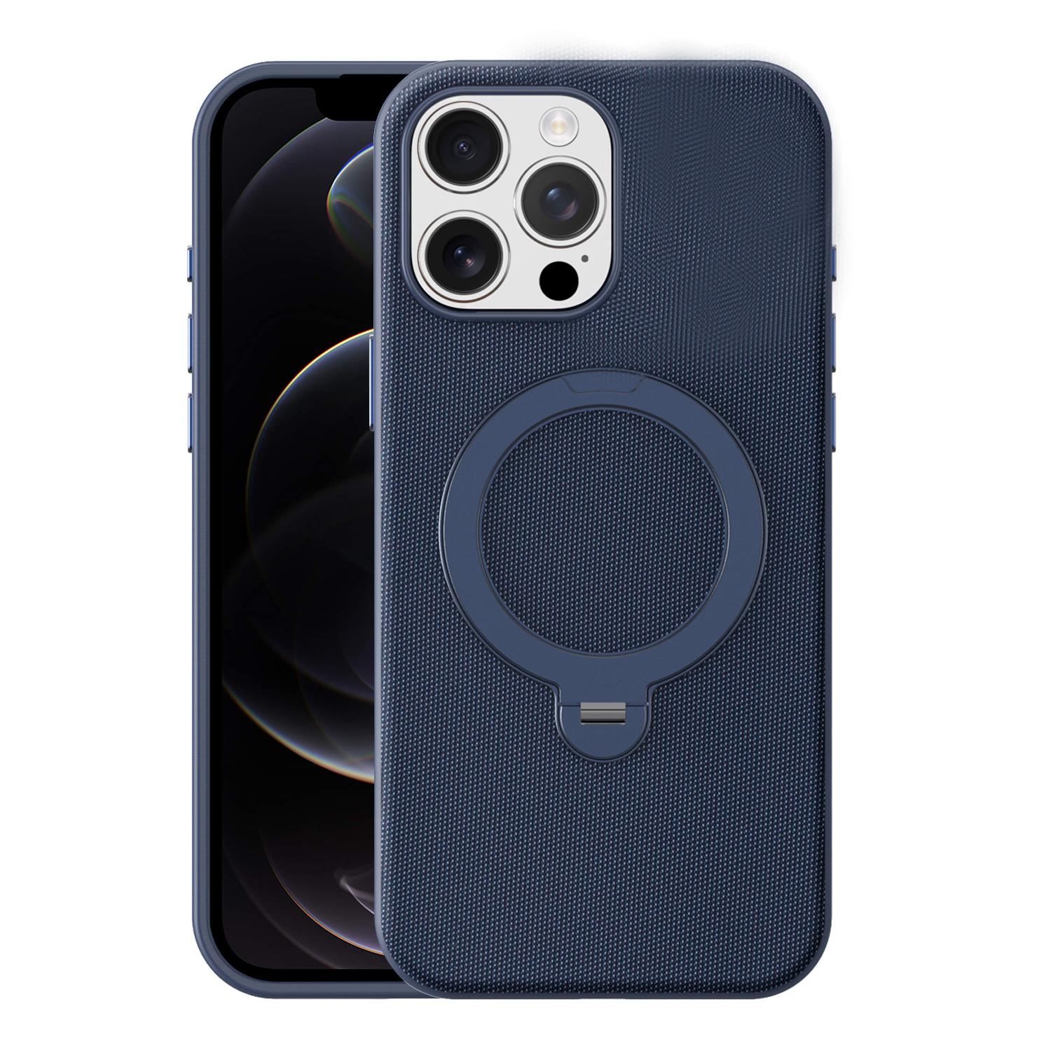 For iPhone 16 Tech Fabric 360 Rotation Holder Magnetic Phone Case with AI Camera Button(Blue) - Shopkiz.com