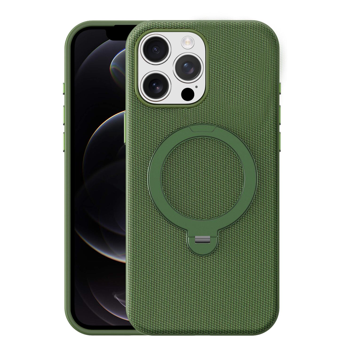 For iPhone 16 Tech Fabric 360 Rotation Holder Magnetic Phone Case with AI Camera Button(Green) - Shopkiz.com
