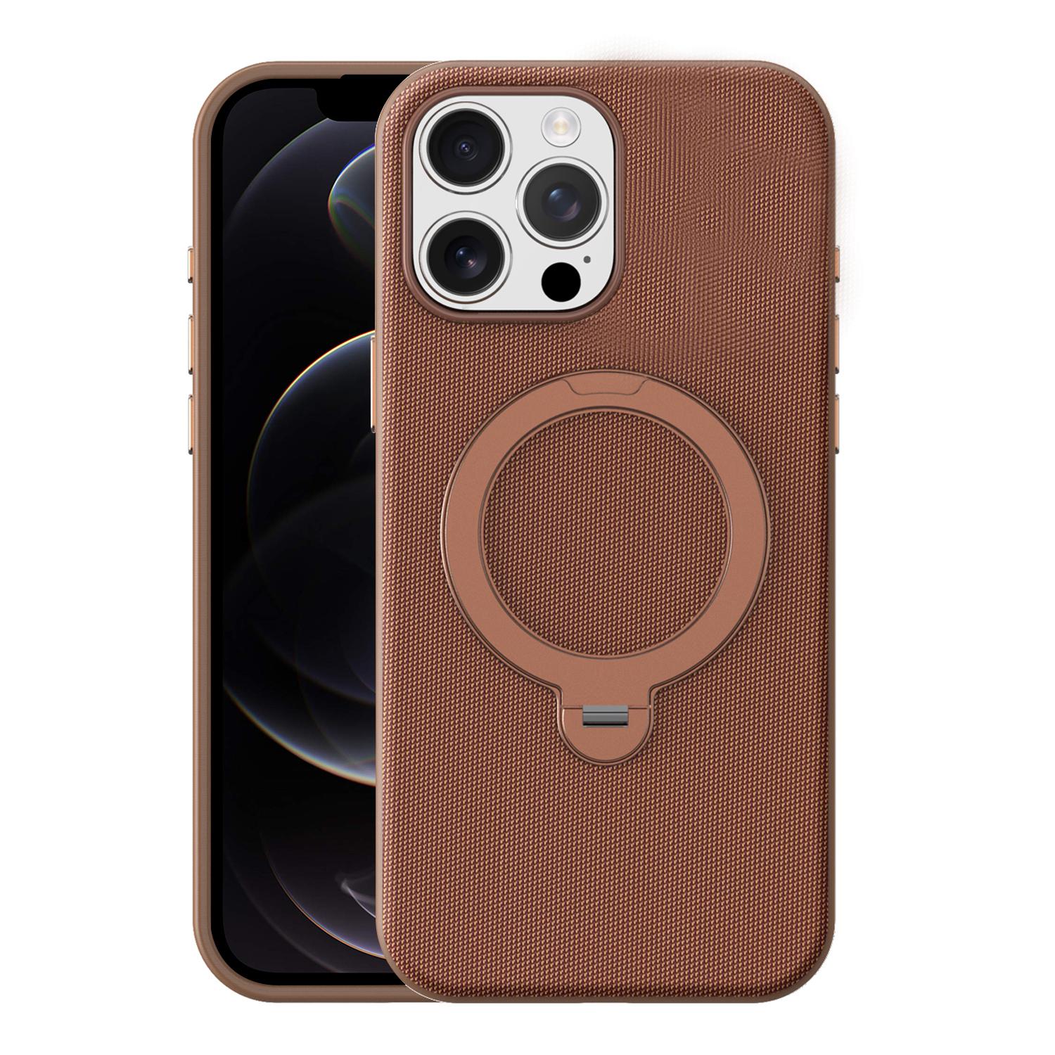 For iPhone 16 Tech Fabric 360 Rotation Holder Magnetic Phone Case with AI Camera Button(Umber) - Shopkiz.com
