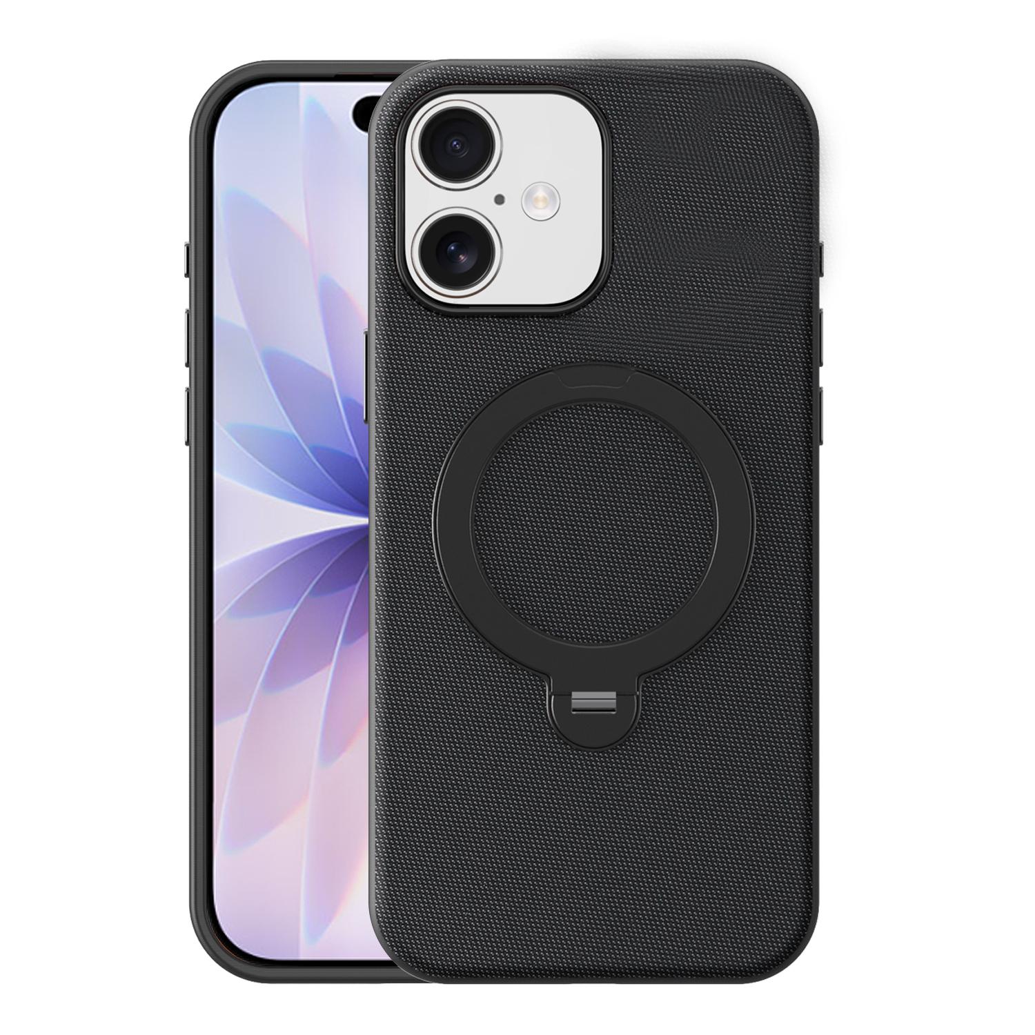 For iPhone 17 Tech Fabric 360 Rotation Holder Magnetic Phone Case with AI Camera Button(Black) - Shopkiz.com