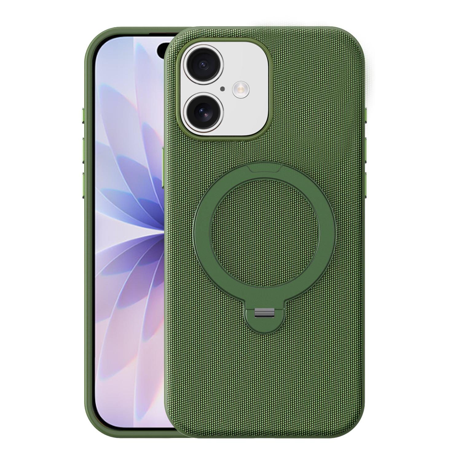 For iPhone 17 Tech Fabric 360 Rotation Holder Magnetic Phone Case with AI Camera Button(Green) - Shopkiz.com