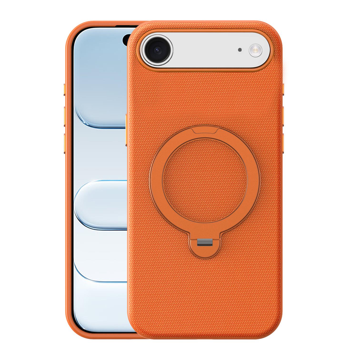 For iPhone Air Tech Fabric 360 Rotation Holder Magnetic Phone Case with AI Camera Button(Orange) - Shopkiz.com