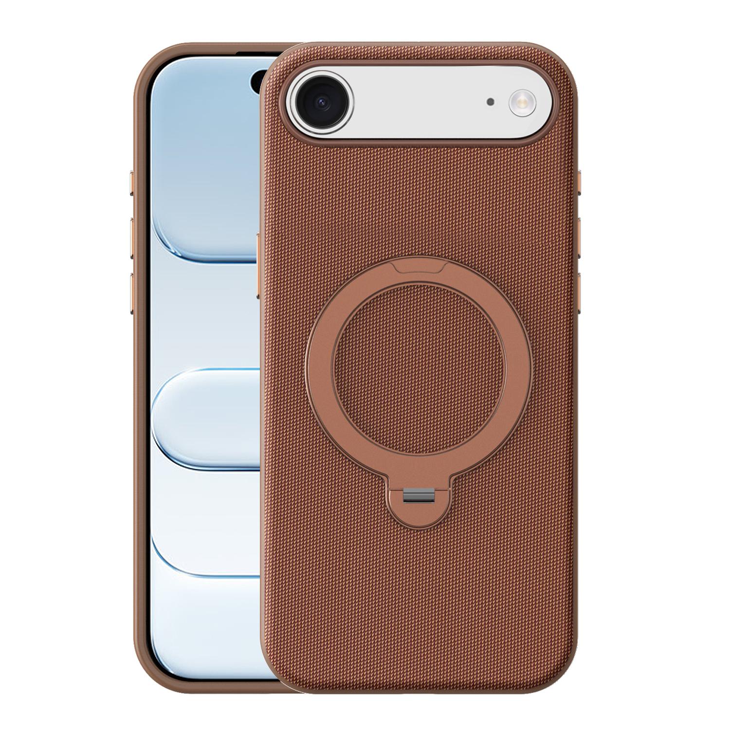 For iPhone Air Tech Fabric 360 Rotation Holder Magnetic Phone Case with AI Camera Button(Umber) - Shopkiz.com