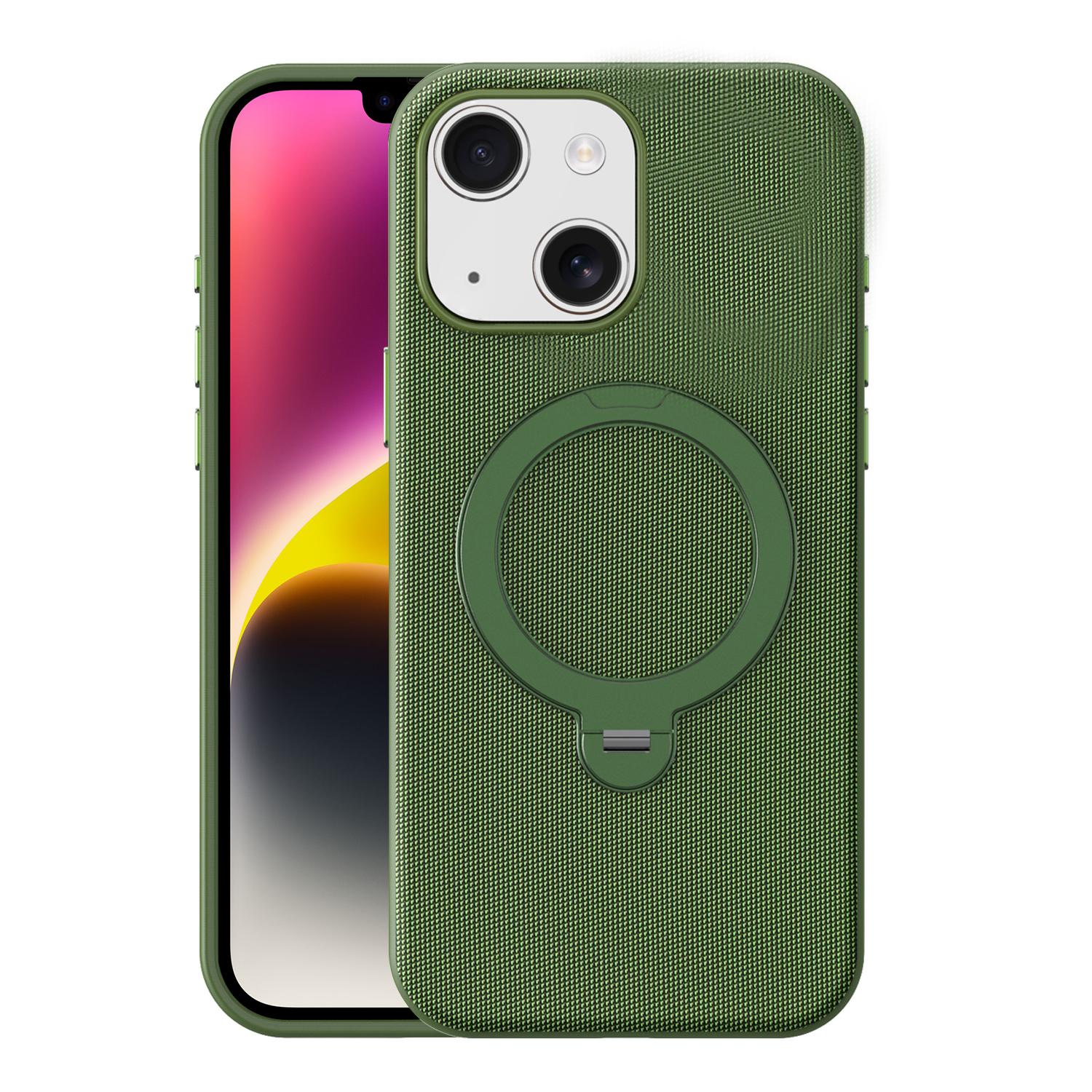 For iPhone 14 Tech Fabric 360 Rotation Holder Magnetic Phone Case(Green) - Shopkiz.com