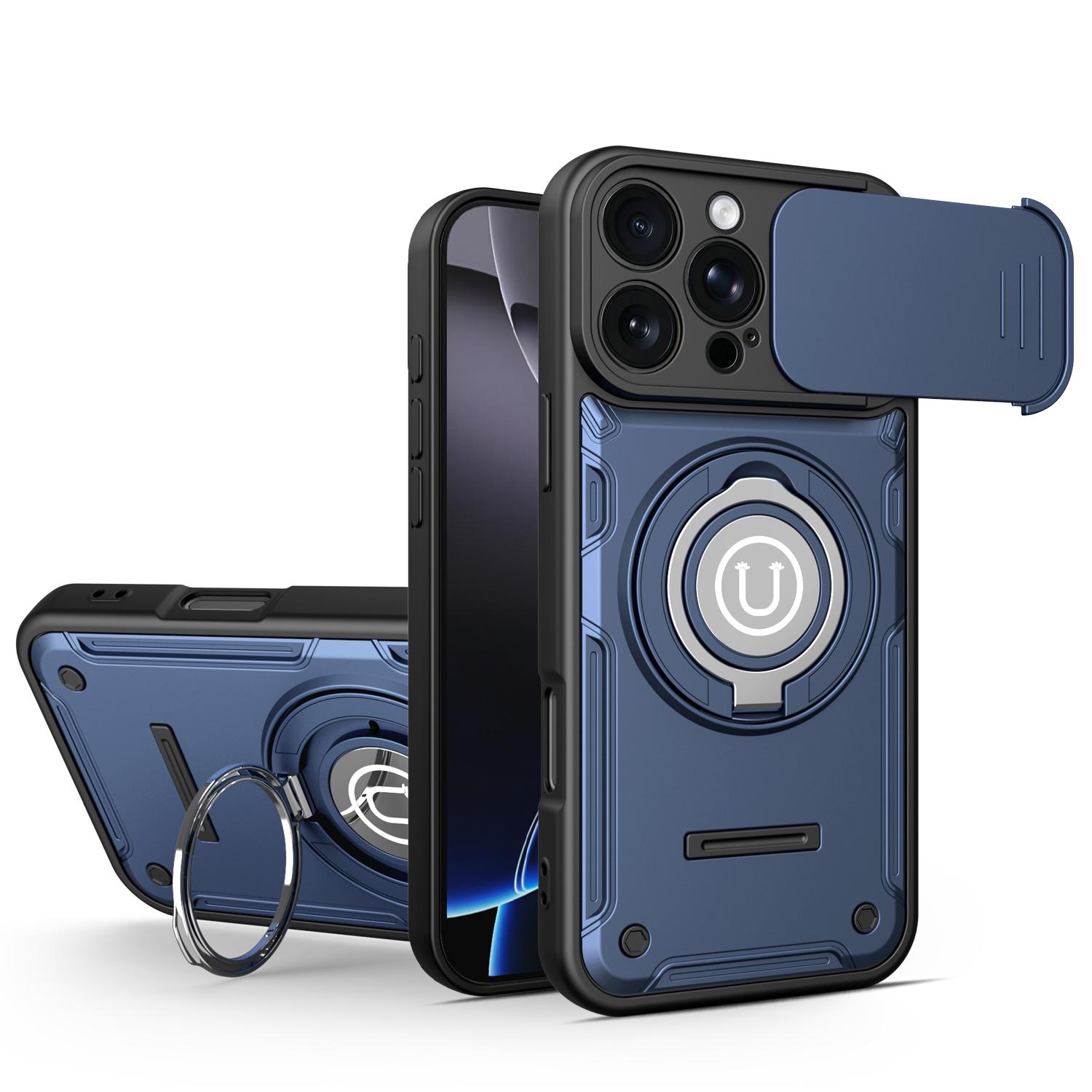 For iPhone 16 Pro Sliding Camshield Holder Magnetic Phone Case(Royal Blue) - Shopkiz.com