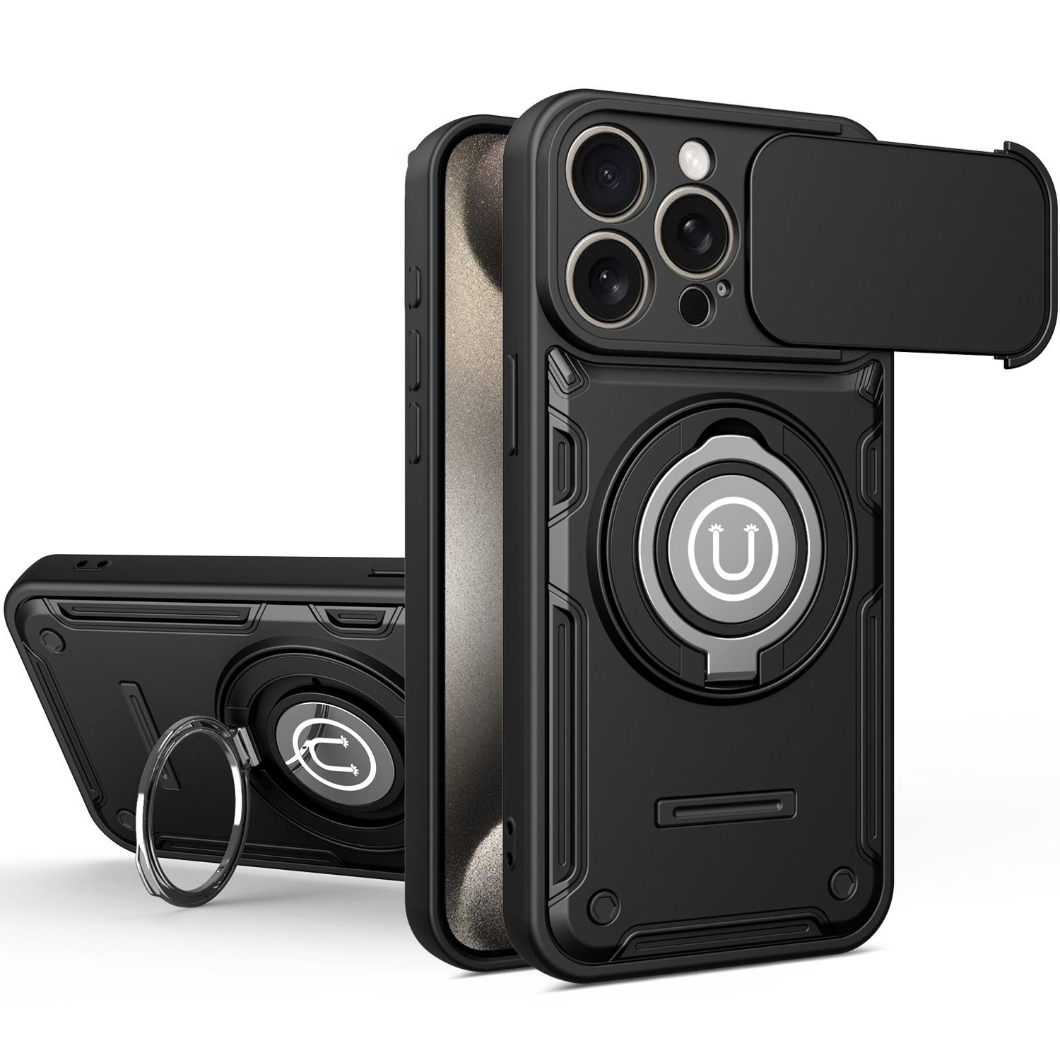 For iPhone 15 Pro Max Sliding Camshield Holder Magnetic Phone Case(Black) - Shopkiz.com