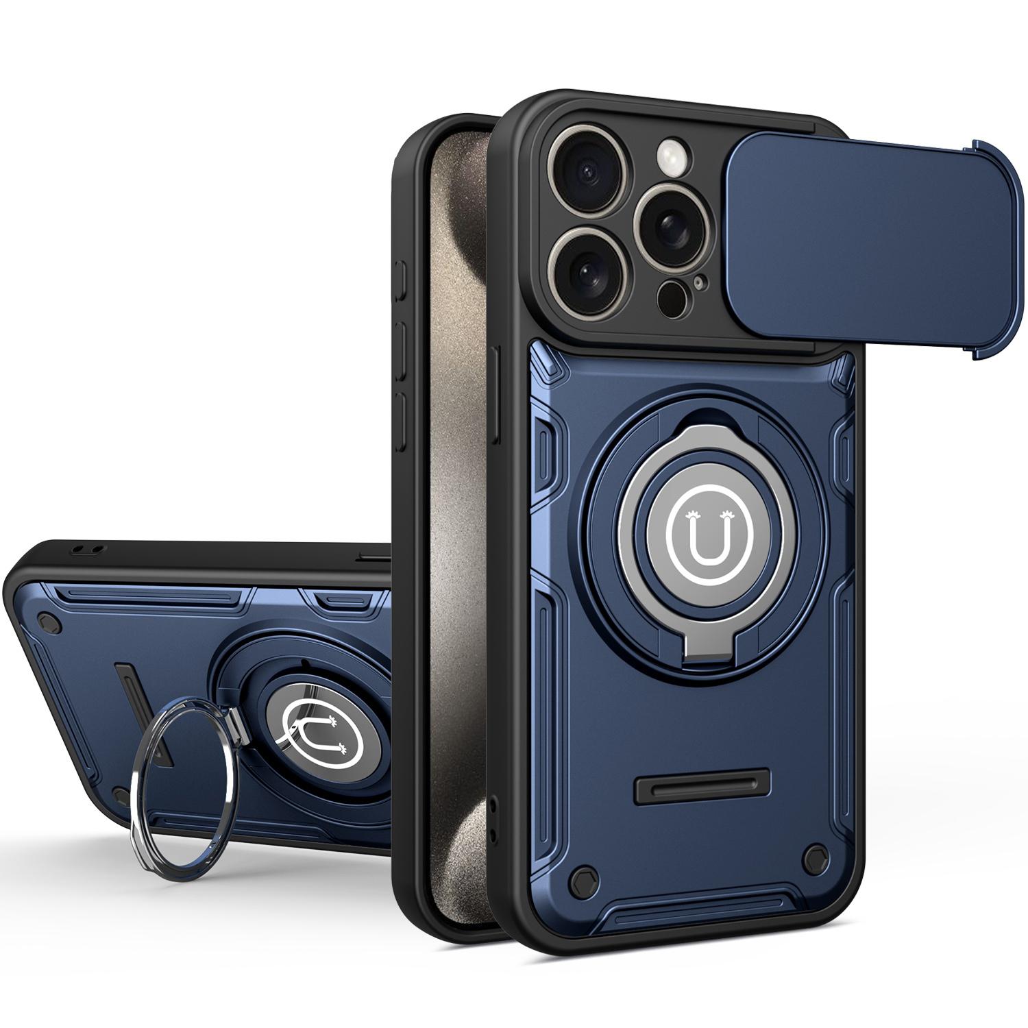 For iPhone 15 Pro Sliding Camshield Holder Magnetic Phone Case(Royal Blue) - Shopkiz.com