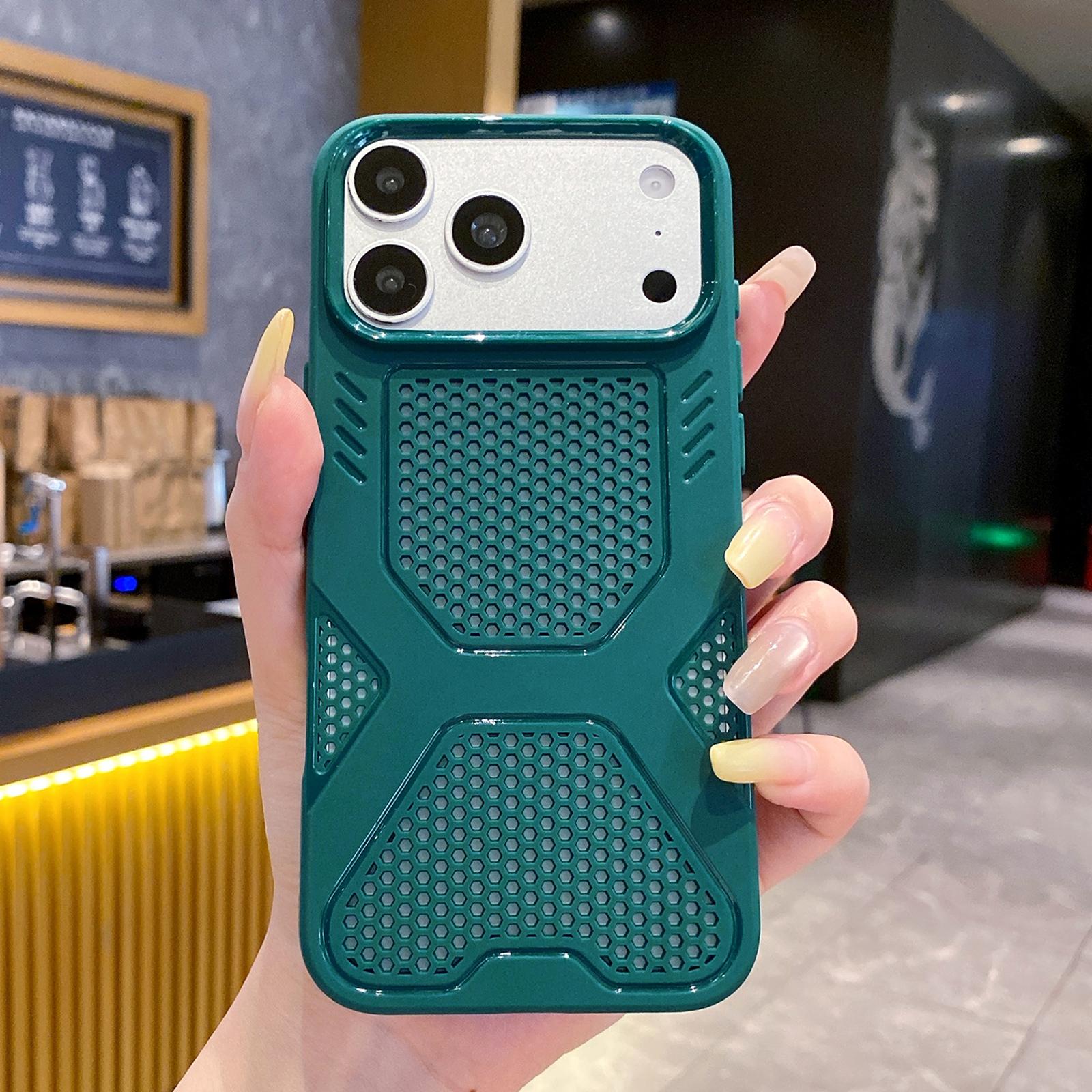 For iPhone 17 Pro X Armor Heat Dissipation TPU Phone Case(Dark Green) - Shopkiz.com