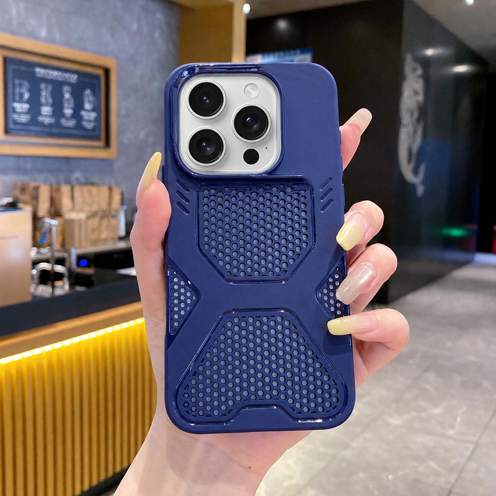 For iPhone 16 Pro X Armor Heat Dissipation TPU Phone Case(Dark Blue) - Shopkiz.com