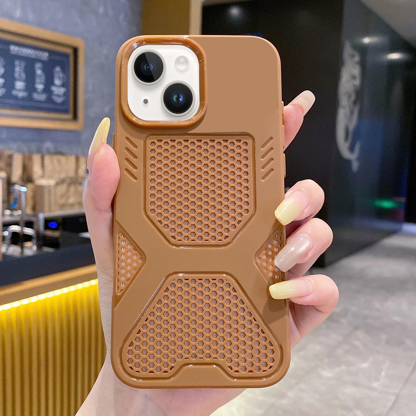 For iPhone 15 X Armor Heat Dissipation TPU Phone Case(Coffee) - Shopkiz.com