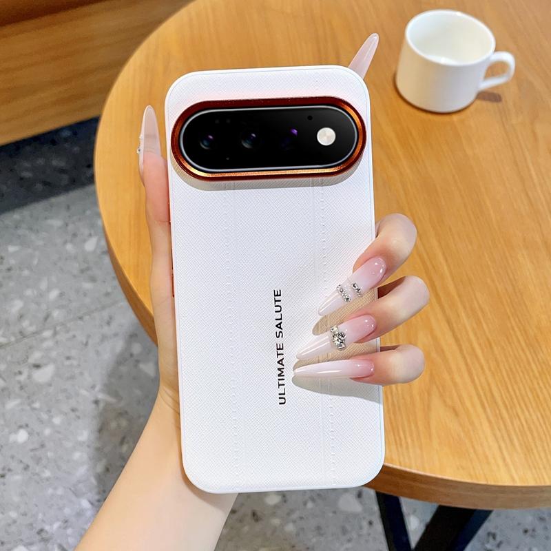 For Google Pixel 11 Pro Metal Camera Lens Frame Buttons Vegan Leather Phone Case(White) - Shopkiz.com
