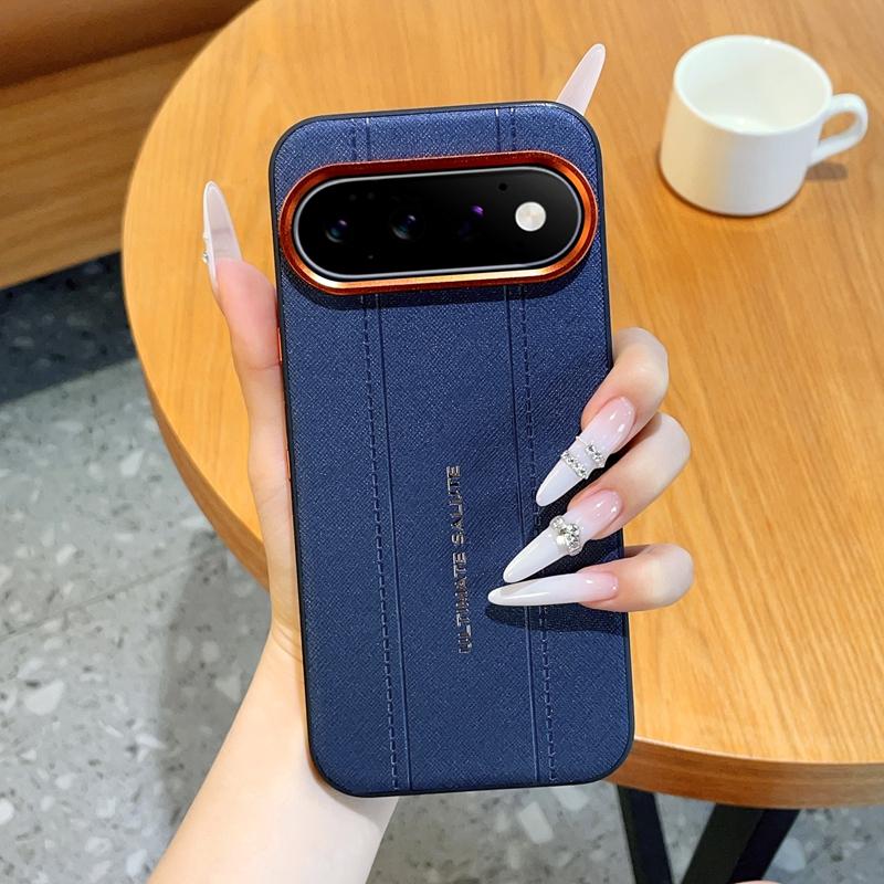 For Google Pixel 11 Pro Metal Camera Lens Frame Buttons Vegan Leather Phone Case(Blue) - Shopkiz.com
