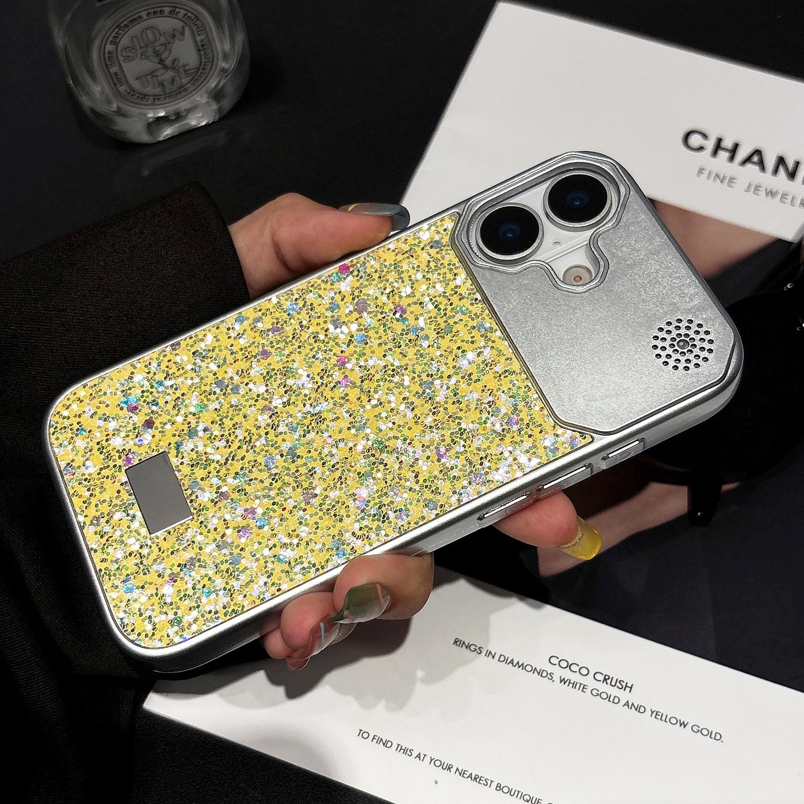 For iPhone 16 Starry Sequin Diamond PC Phone Case(Yellow) - Shopkiz.com
