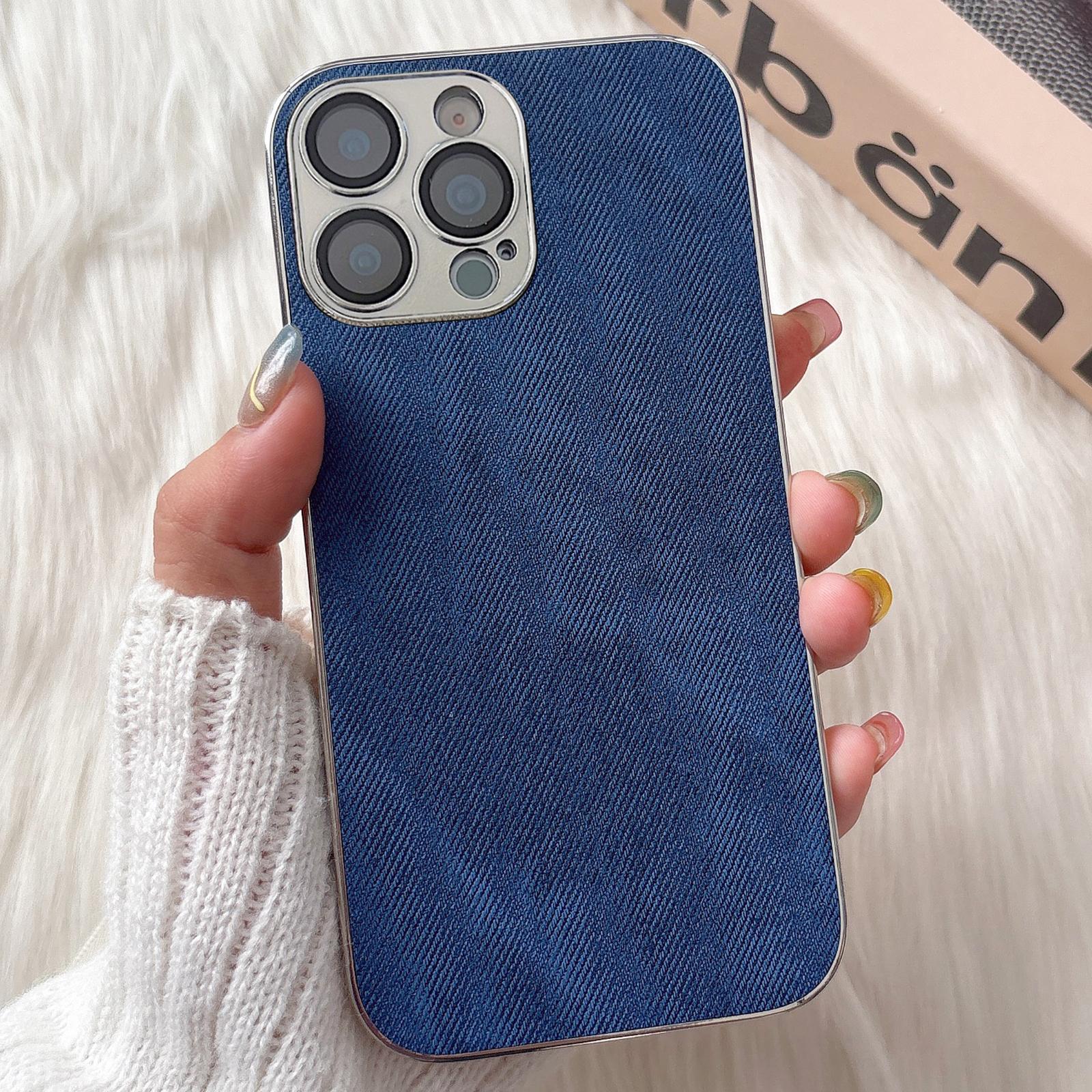 For iPhone 15 Pro Denim Pattern TPU Shockproof Phone Case(Dark Blue Fabric) - Shopkiz.com
