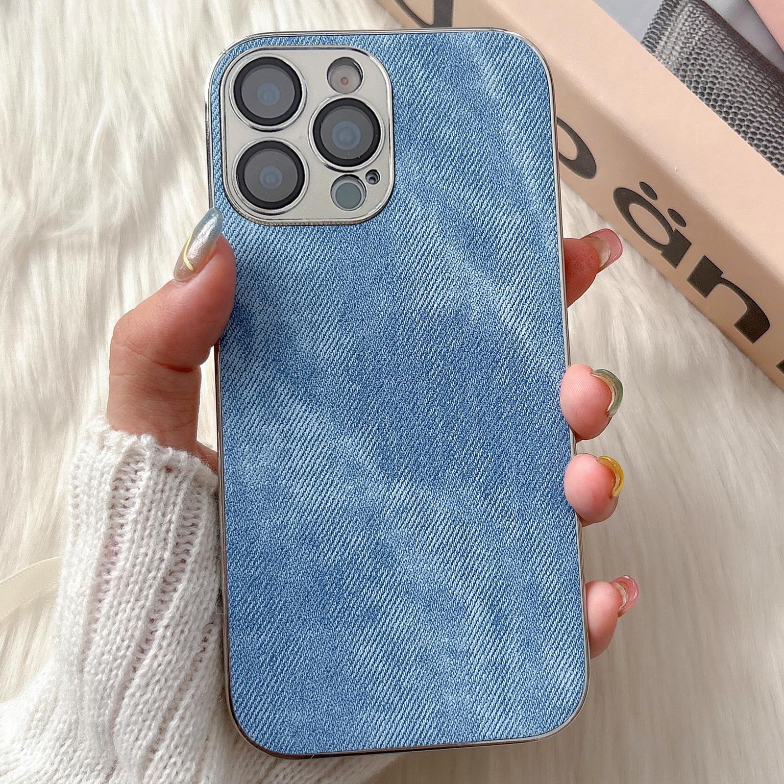For iPhone 15 Pro Denim Pattern TPU Shockproof Phone Case(Light Blue Fabric) - Shopkiz.com