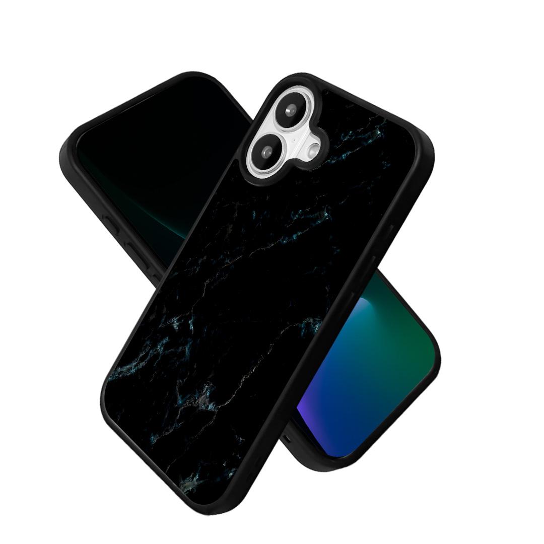 For iPhone 17 Marble Pattern Magnetic Phone Case(Black Base Blue Vein Marble) - Shopkiz.com