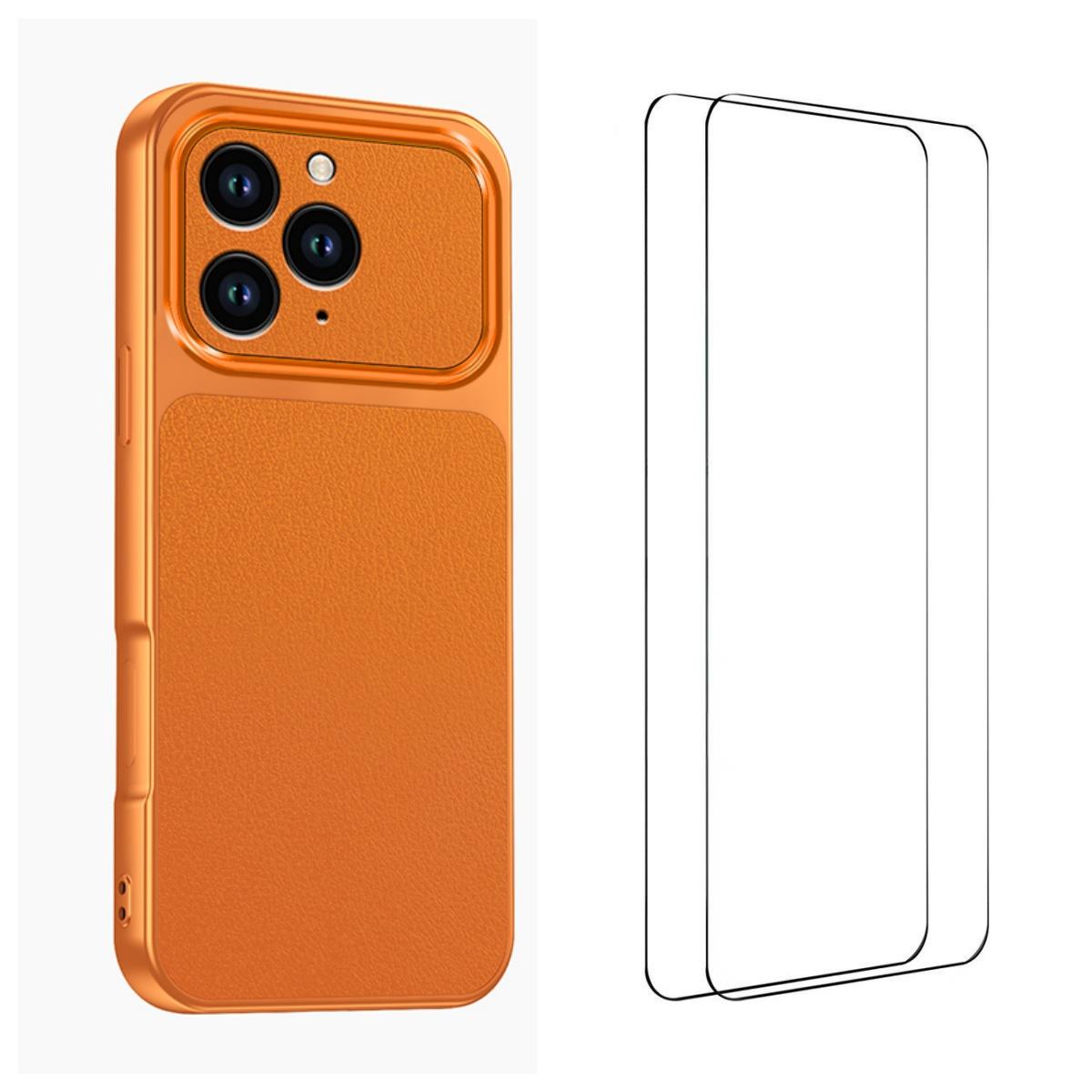 For iPhone 11 Pro Max WANLONFENG Lambskin Texture PC TPU Phone Case with 2pcs Screen Films(Orange) - Shopkiz.com