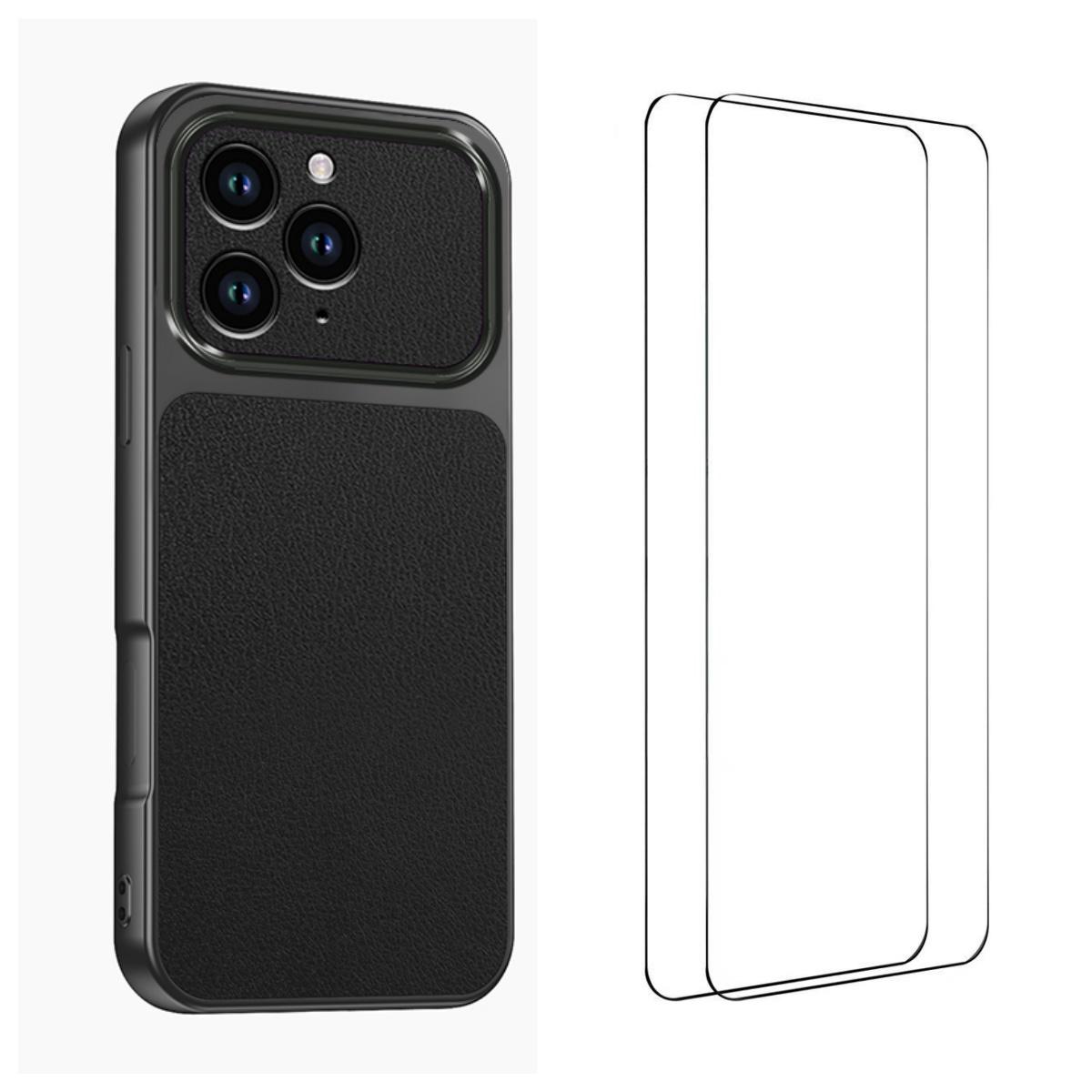 For iPhone 11 Pro WANLONFENG Lambskin Texture PC TPU Phone Case with 2pcs Screen Films(Black) - Shopkiz.com