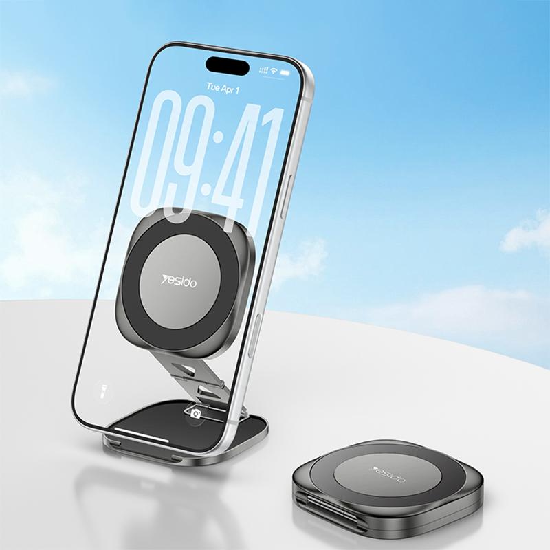 Yesido C301 Foldable Desktop 3-stage Damping Hinge Magnetic Phone Holder(Tarnish) - Shopkiz.com