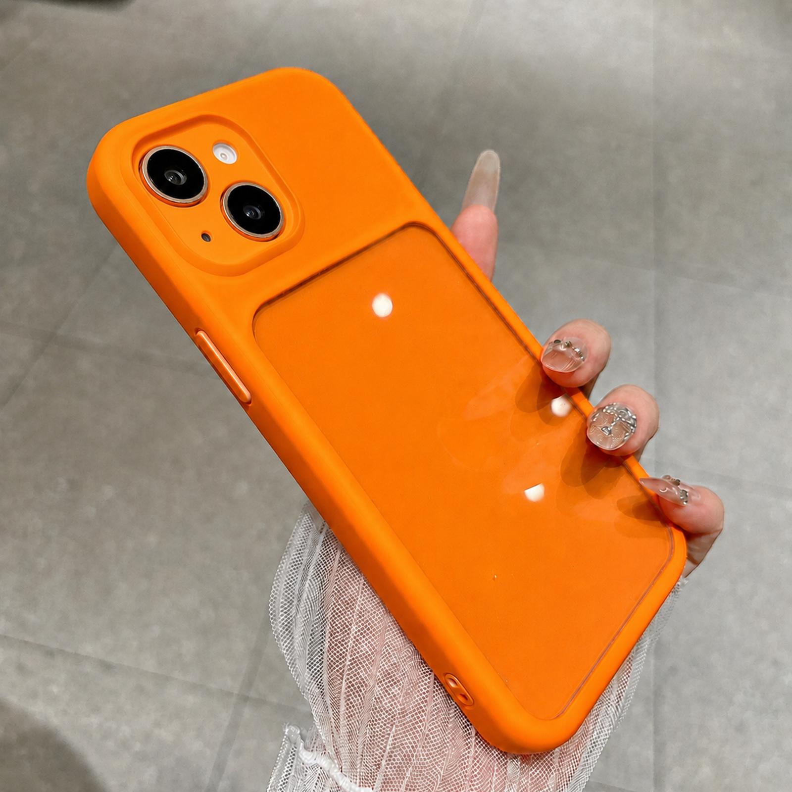 For iPhone 15 Plus Change to 17 Pro Soft Gauze Transparent Acrylic Phone Case(Orange) - Shopkiz.com