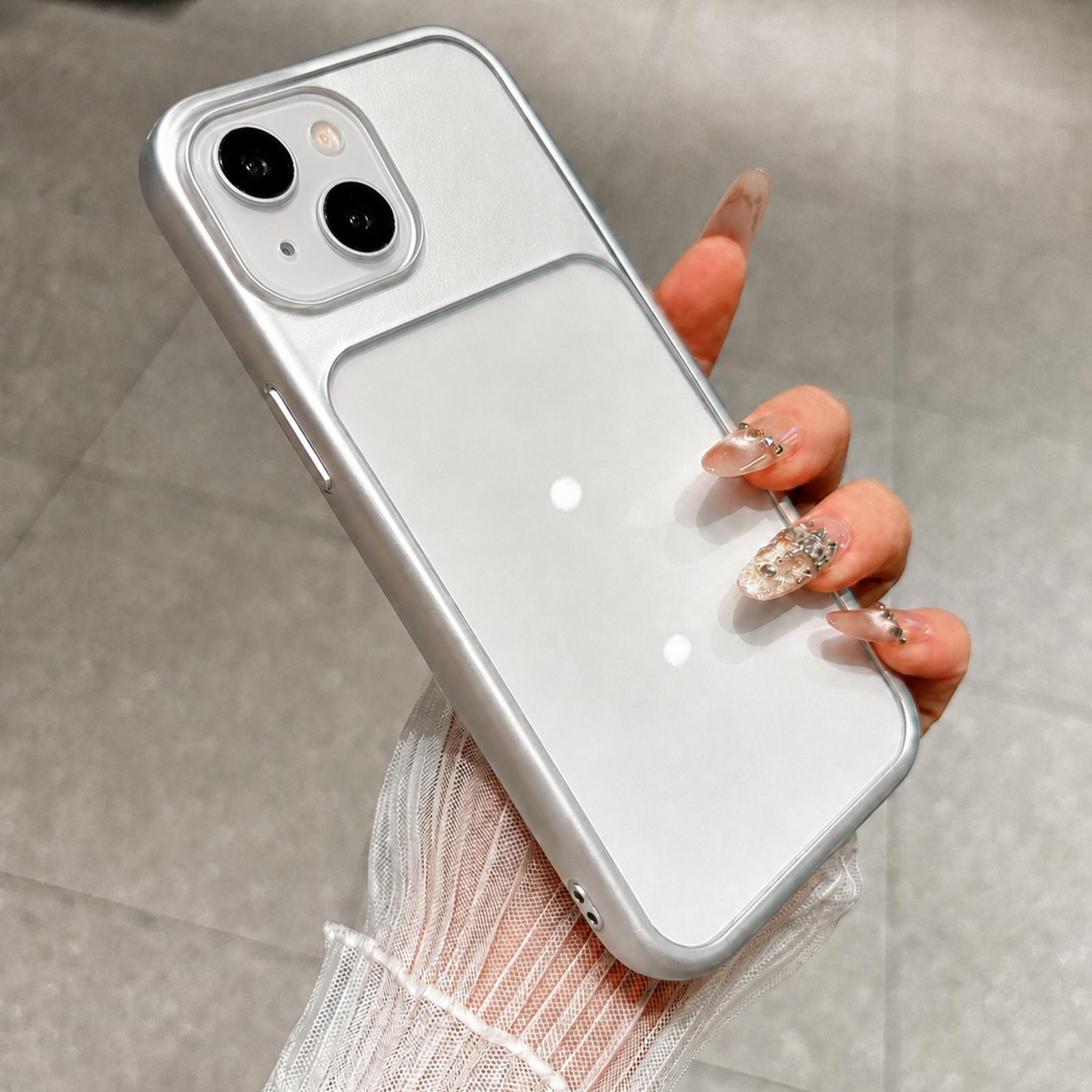 For iPhone 15 Plus Change to 17 Pro Soft Gauze Transparent Acrylic Phone Case(Silver) - Shopkiz.com