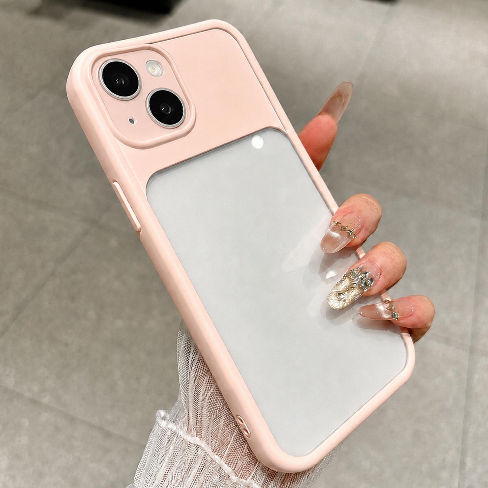For iPhone 13 Change to 17 Pro Soft Gauze Transparent Acrylic Phone Case(Pink) - Shopkiz.com
